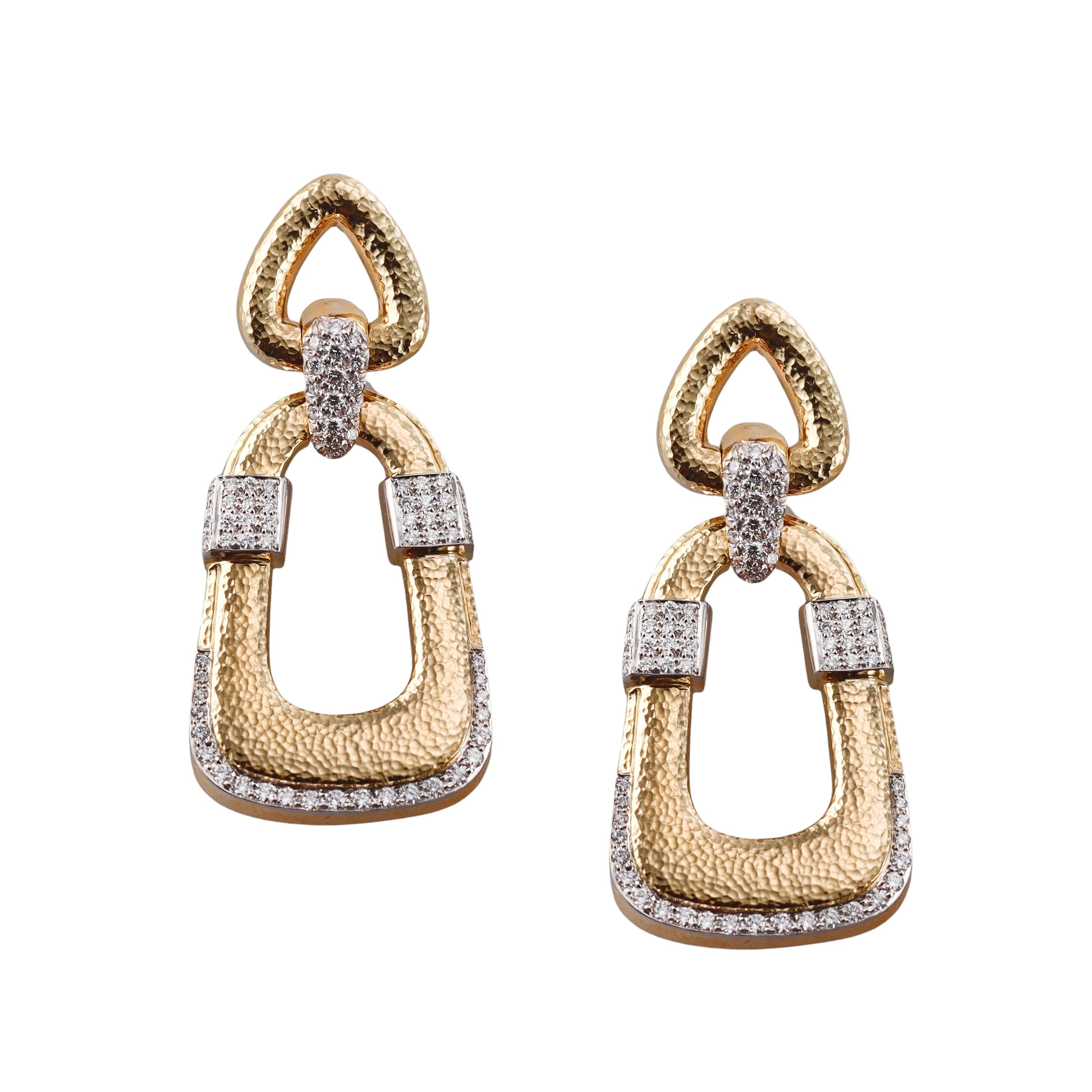 David Webb Plaza Diamond Gold Platinum Doorknocker Earrings