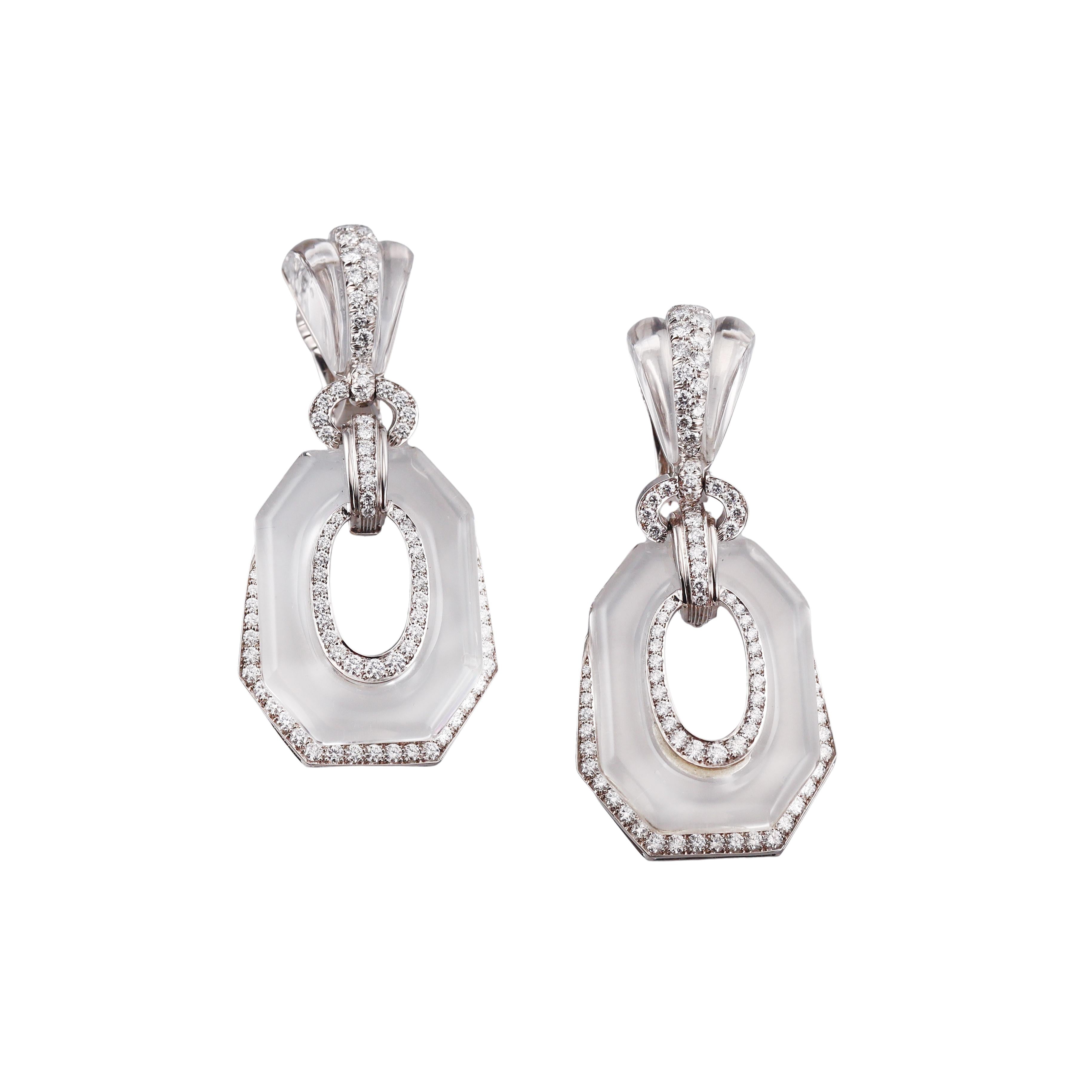 David Webb Midnight Rock Crystal Diamond Gold Platinum Earrings