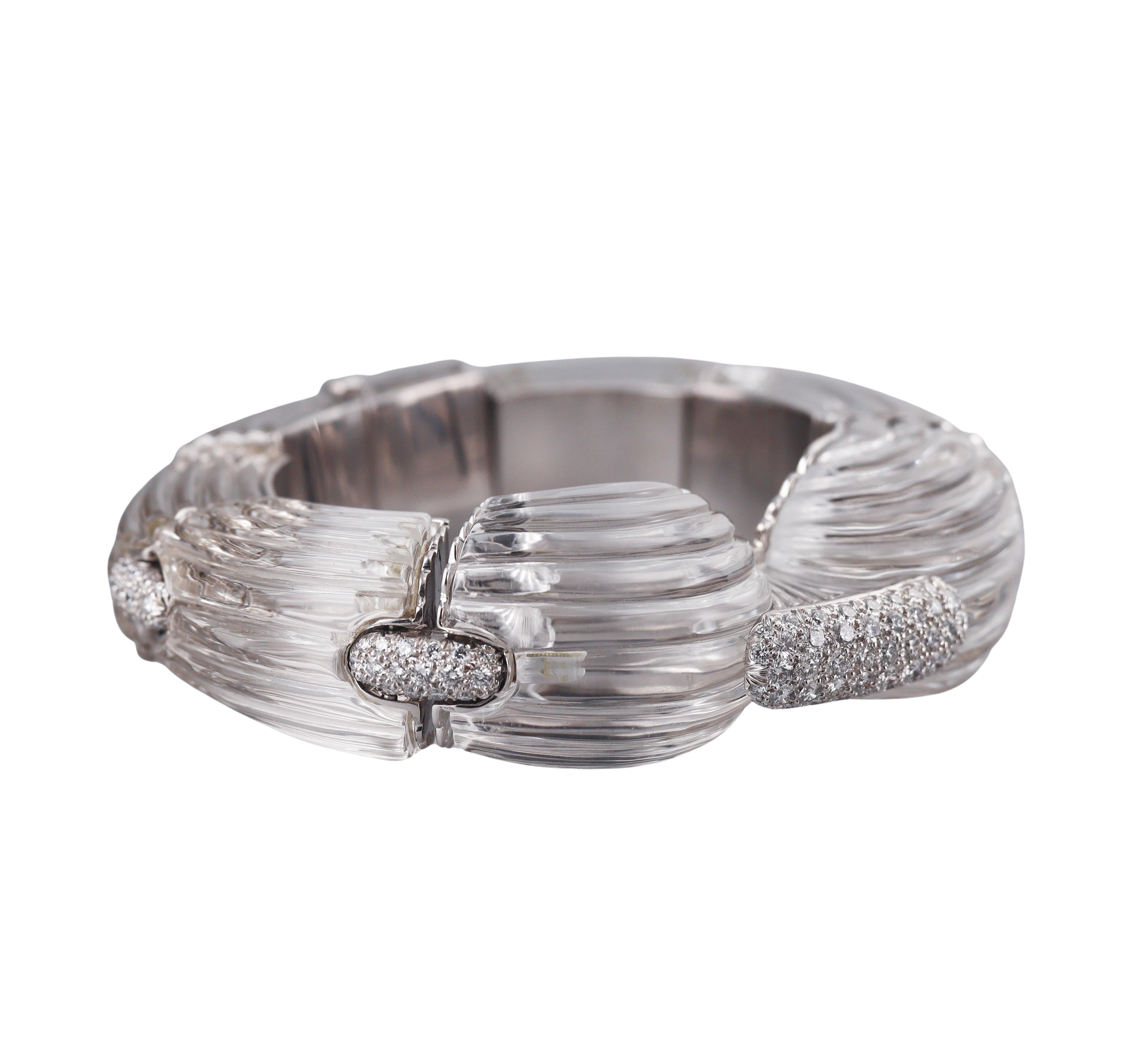 David Webb Twilight Rock Crystal Diamond Gold Platinum Bracelet