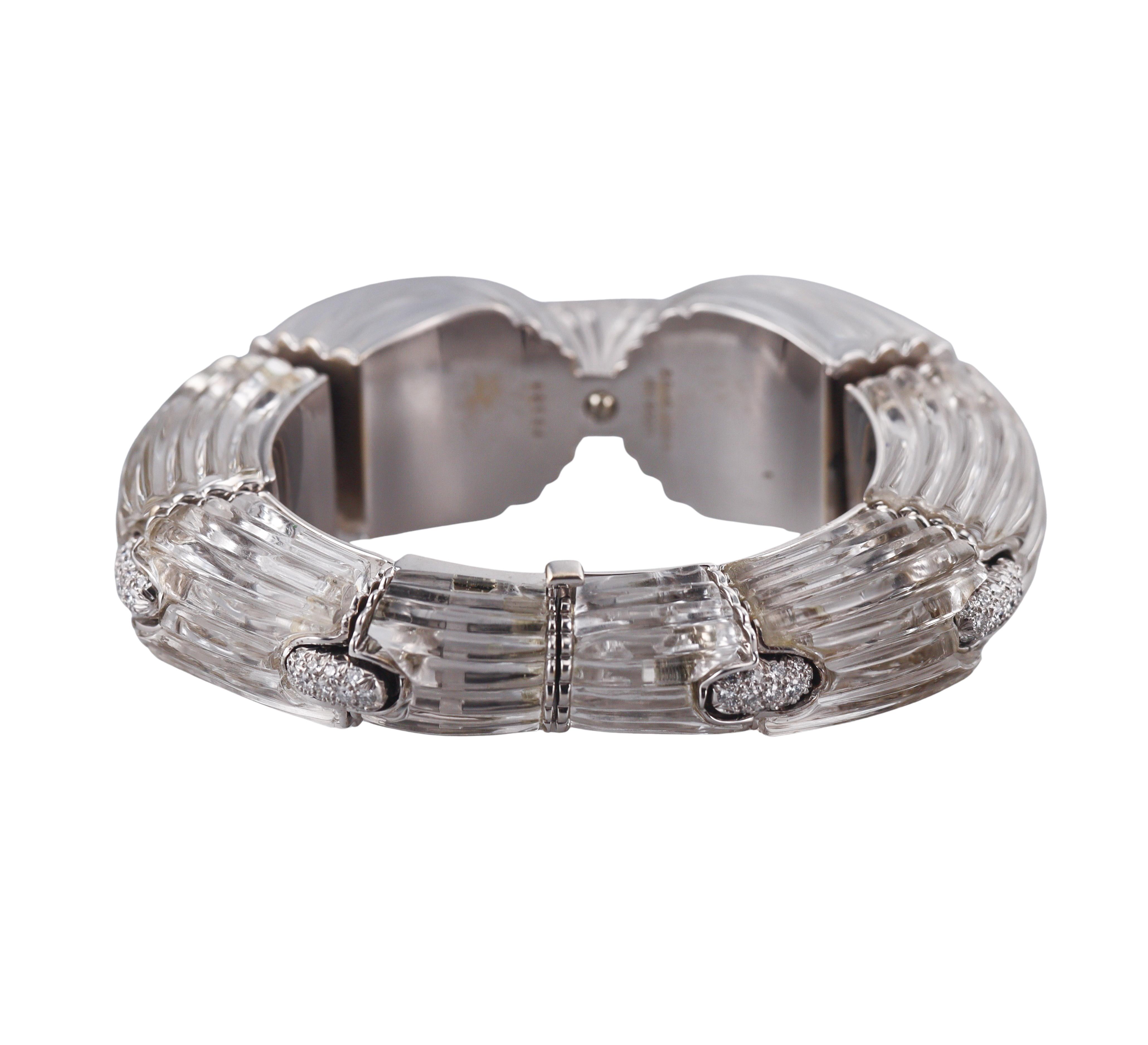 David Webb Twilight Rock Crystal Diamond Gold Platinum Bracelet