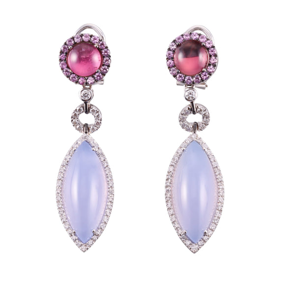 Gianni Lazzaro Diamond Chalcedony Tourmaline Pink Sapphire Earrings