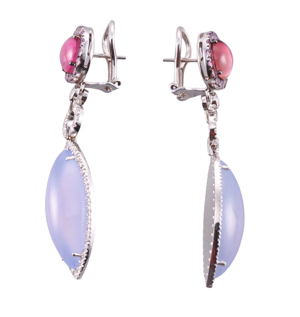 Gianni Lazzaro Diamond Chalcedony Tourmaline Pink Sapphire Earrings