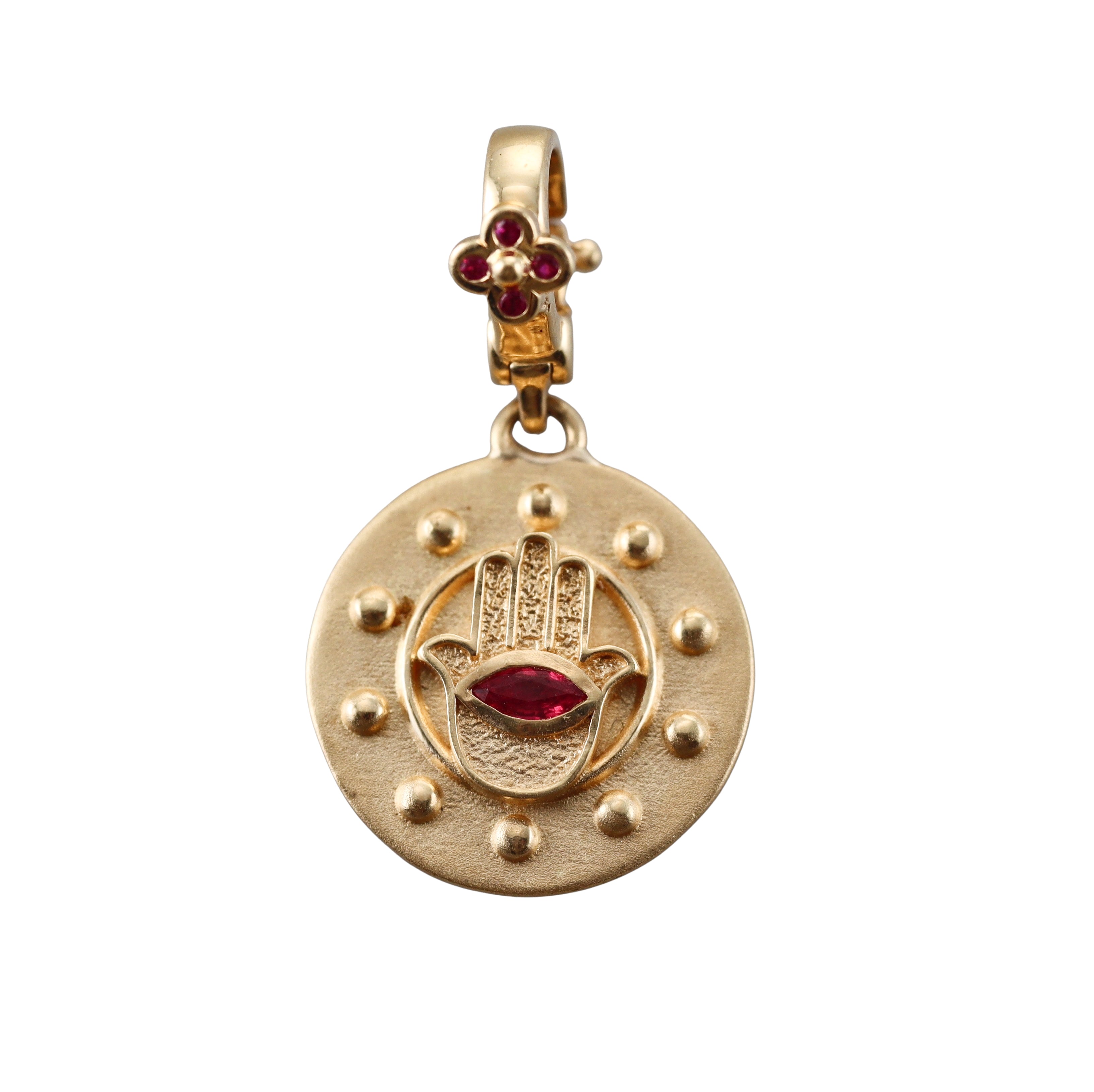 Orly Marcel Gold Ruby Hamsa Hand of God Pendant