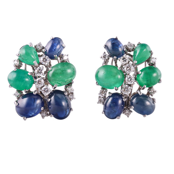 Gianni Lazzaro Diamond Emerald Sapphire Gold Cocktail Earrings