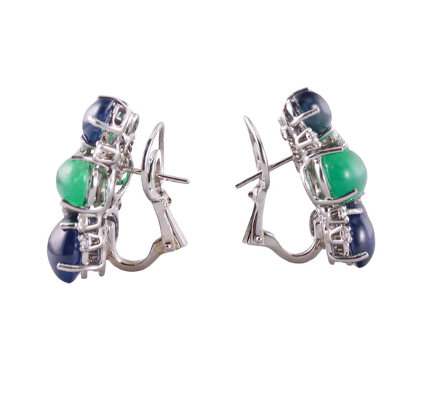Gianni Lazzaro Diamond Emerald Sapphire Gold Cocktail Earrings
