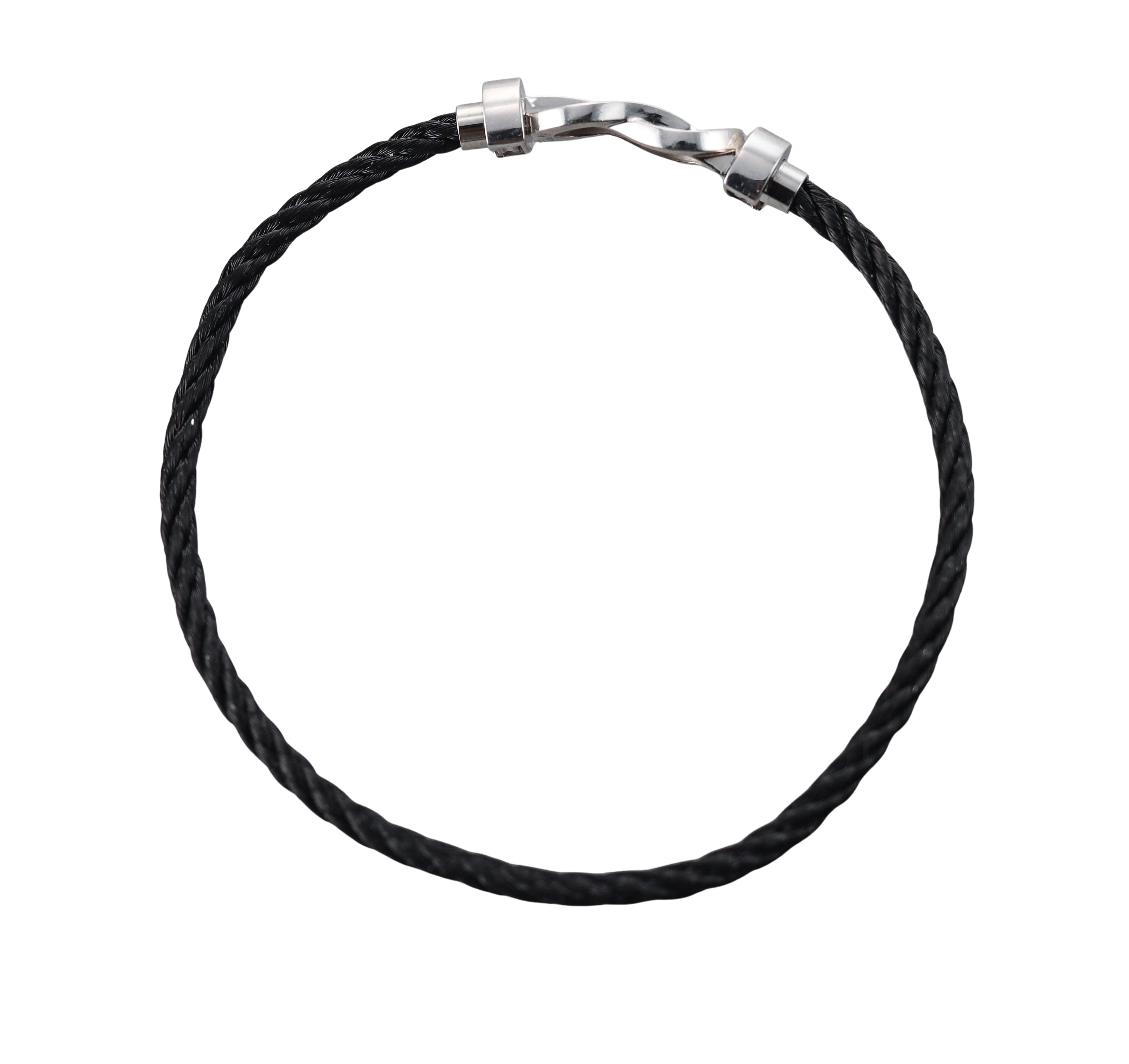 Fred Force 10 18k White Gold Small Model Black Cord Bracelet