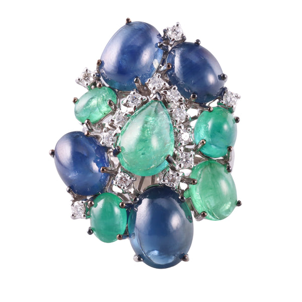 Gianni Lazzaro Diamond Emerald Sapphire Gold Cocktail Ring
