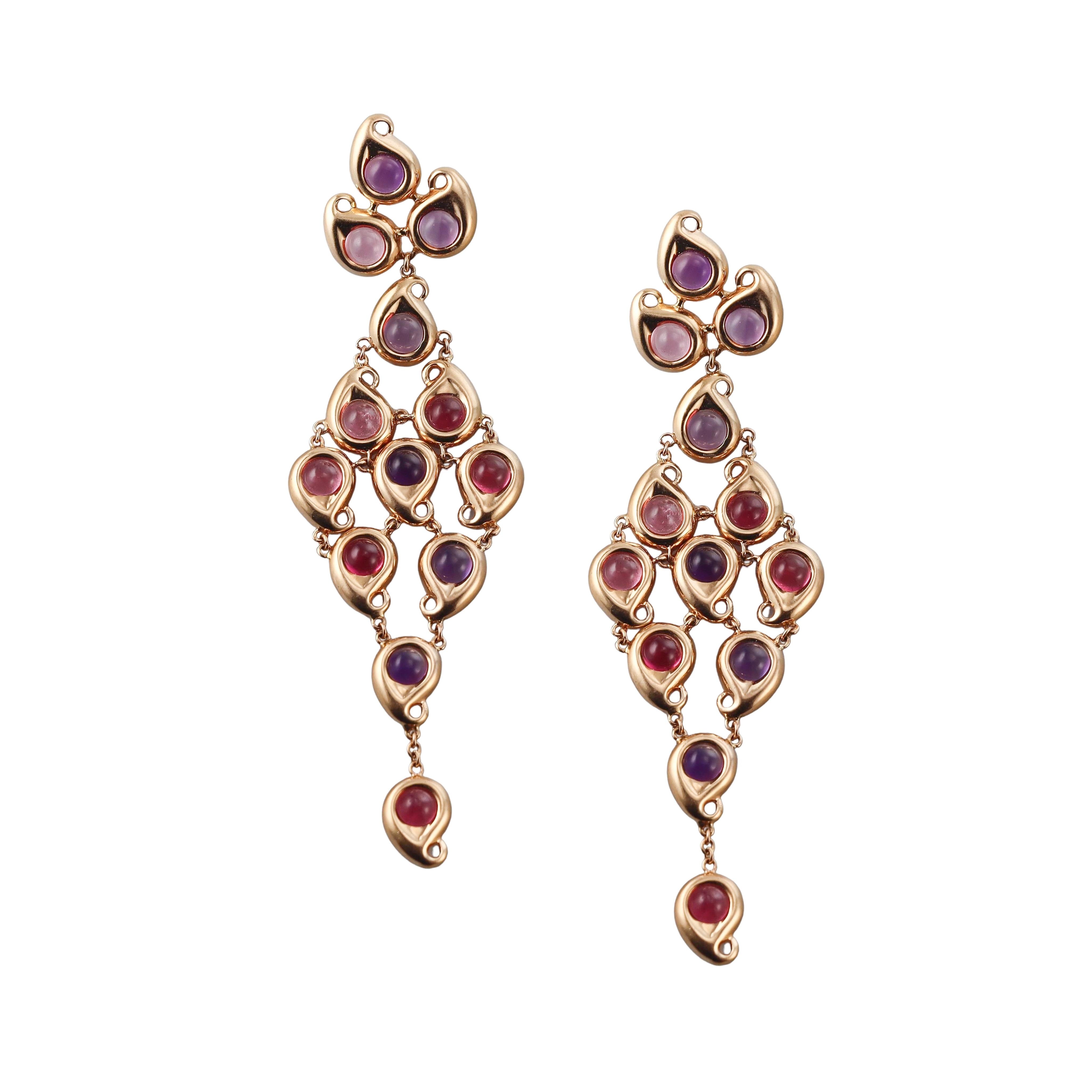 Tamara Comolli Pink Tourmaline Amethyst Gold Chandelier Earrings