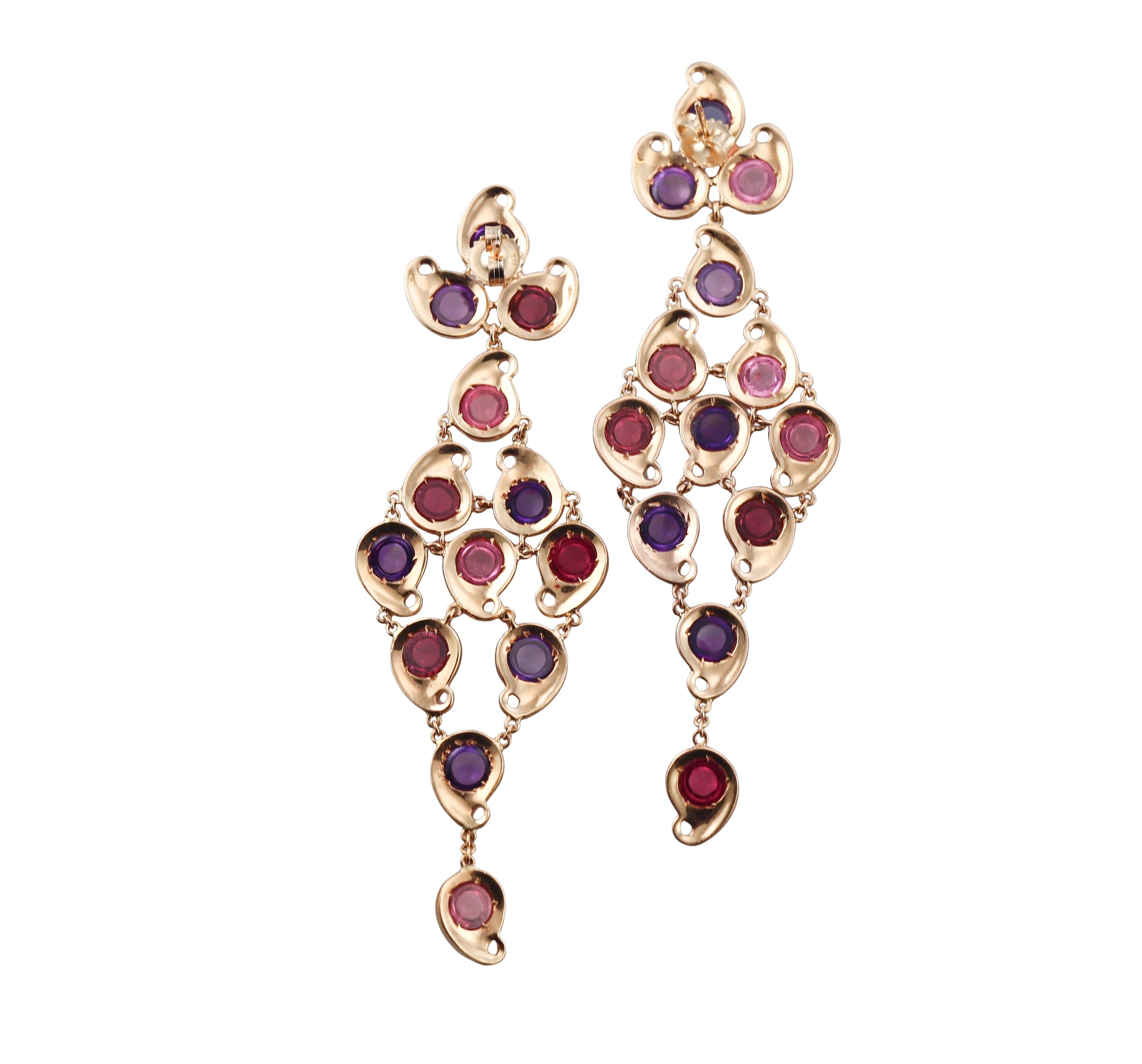 Tamara Comolli Pink Tourmaline Amethyst Gold Chandelier Earrings