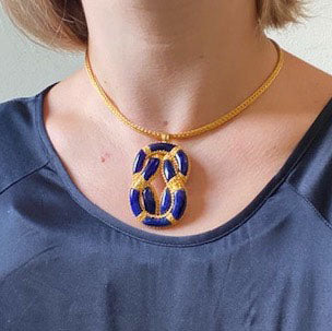 Lalaounis Greece Sodalite Gold Hercules Knot Pendant Necklace