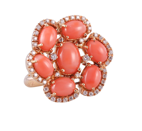 Zydo Diamond Coral Rose Gold Cocktail Ring