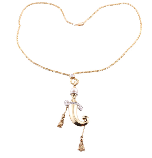 Zydo Diamond Pearl Gold Pendant Necklace