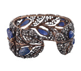 Vintage Buccellati Carved Sapphire Diamond Gold Silver Cuff Bracelet