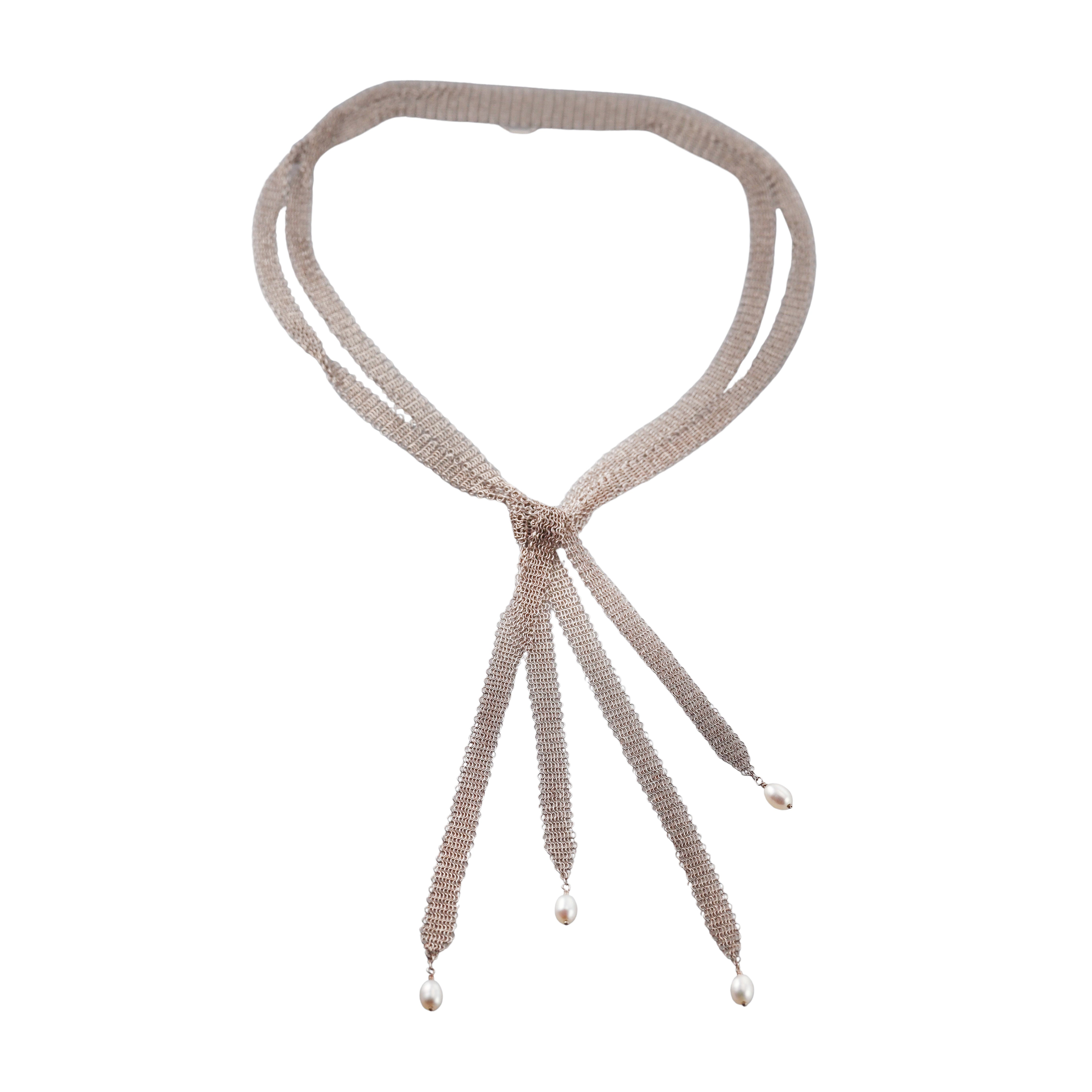 Tiffany & Co Elsa Peretti Silver Pearl Mesh Necklace