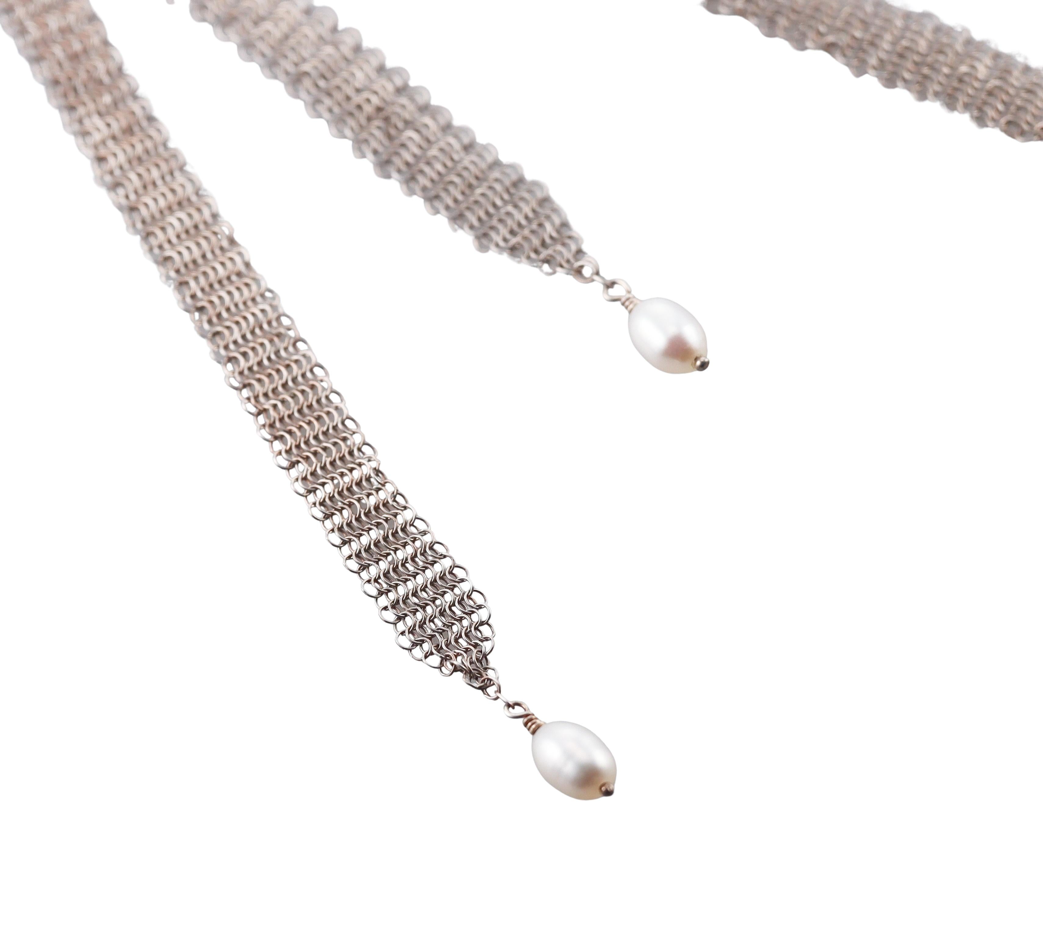Tiffany & Co Elsa Peretti Silver Pearl Mesh Necklace