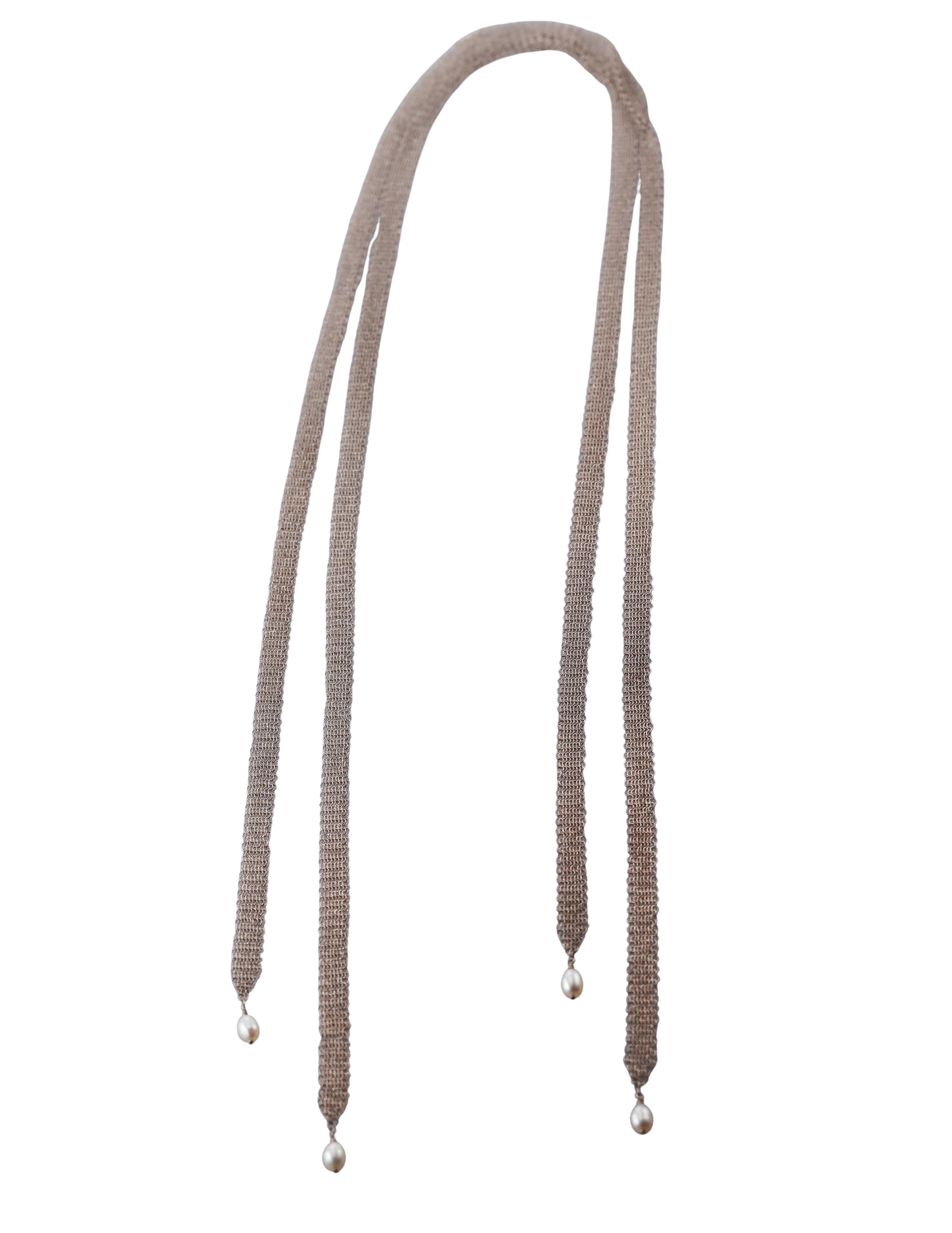 Tiffany & Co Elsa Peretti Silver Pearl Mesh Necklace