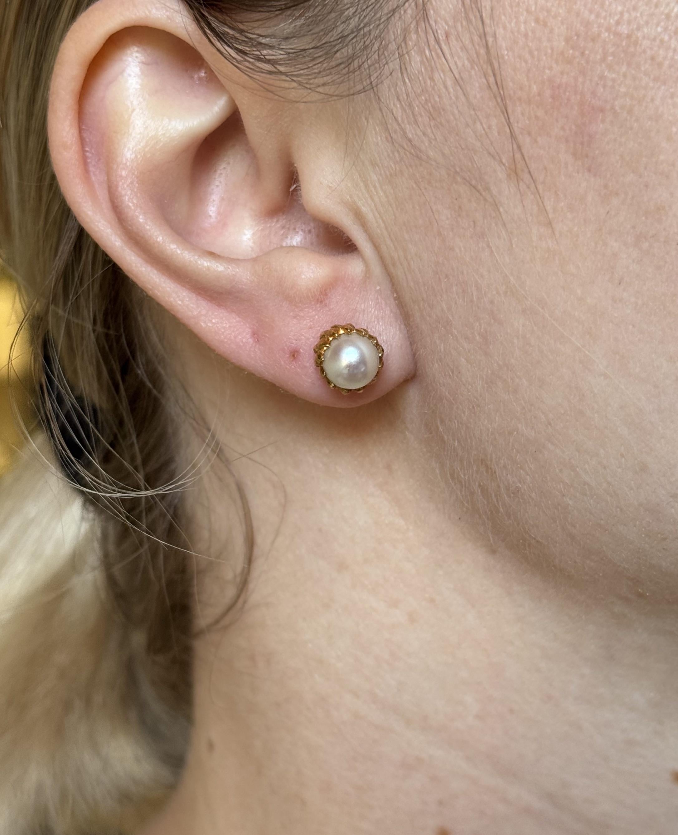 Tiffany & Co Schlumberger Pearl Gold Acorn Stud Earrings