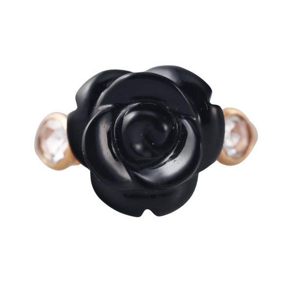 Mimi Milano Grace Diamond Onyx Rose Flower 18k Gold Ring