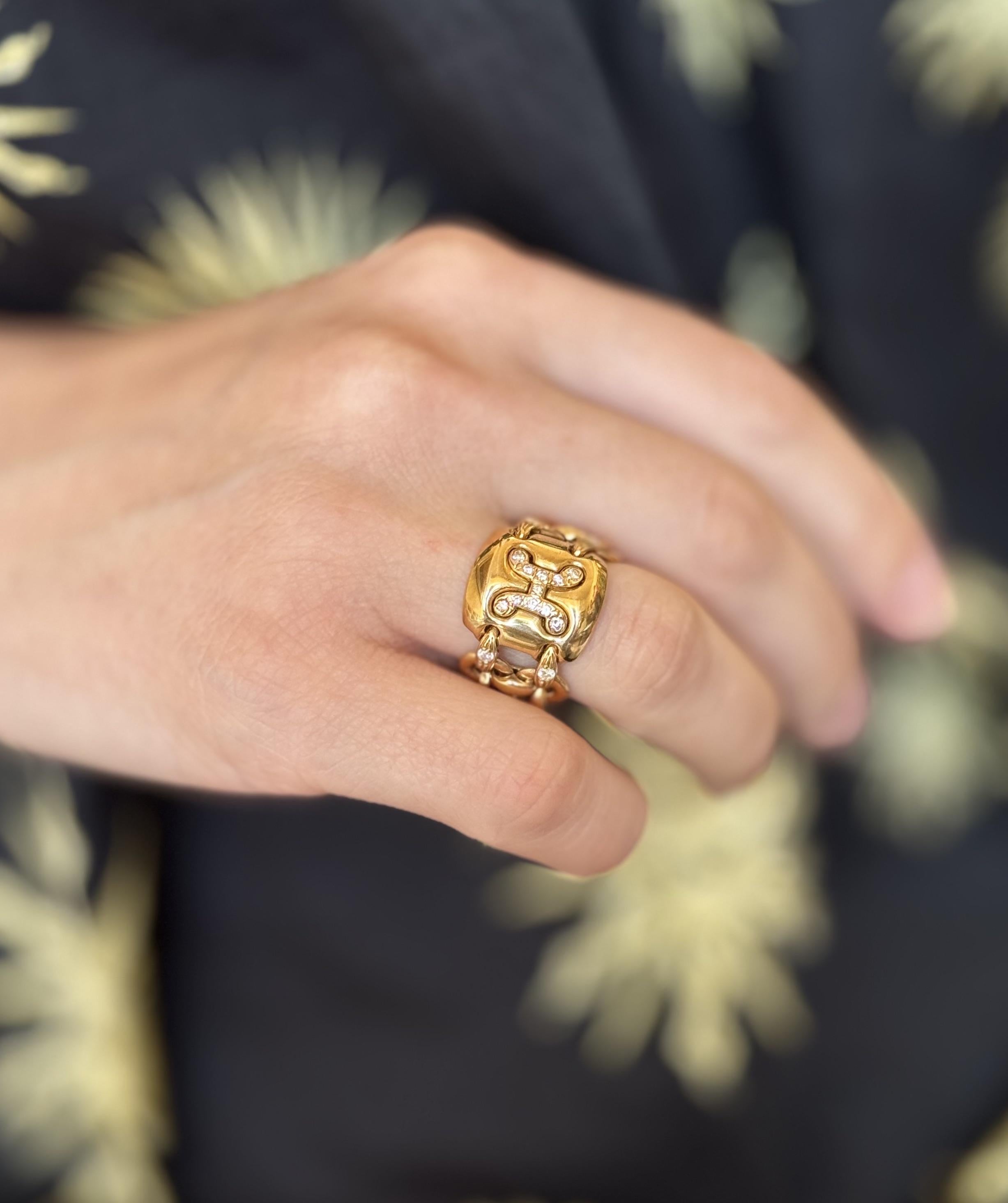 Hermes Vintage Diamond Gold H Chain Band Ring