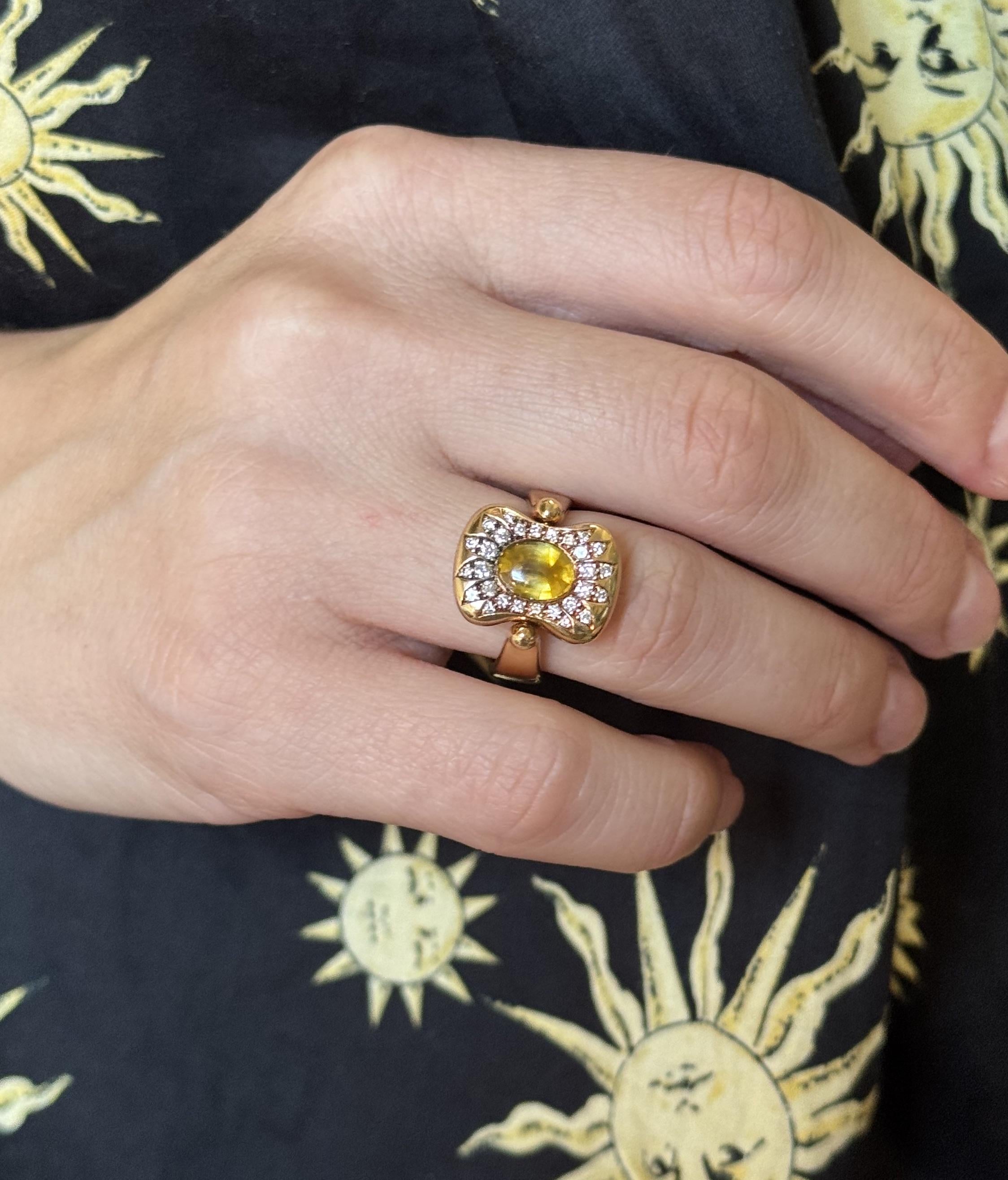 Hermes Vintage Diamond Citrine Gold Flip Ring