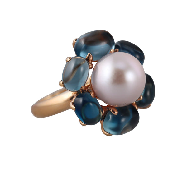 Mimi Milano Leela London Blue Topaz Pearl 18k Gold Flower Ring