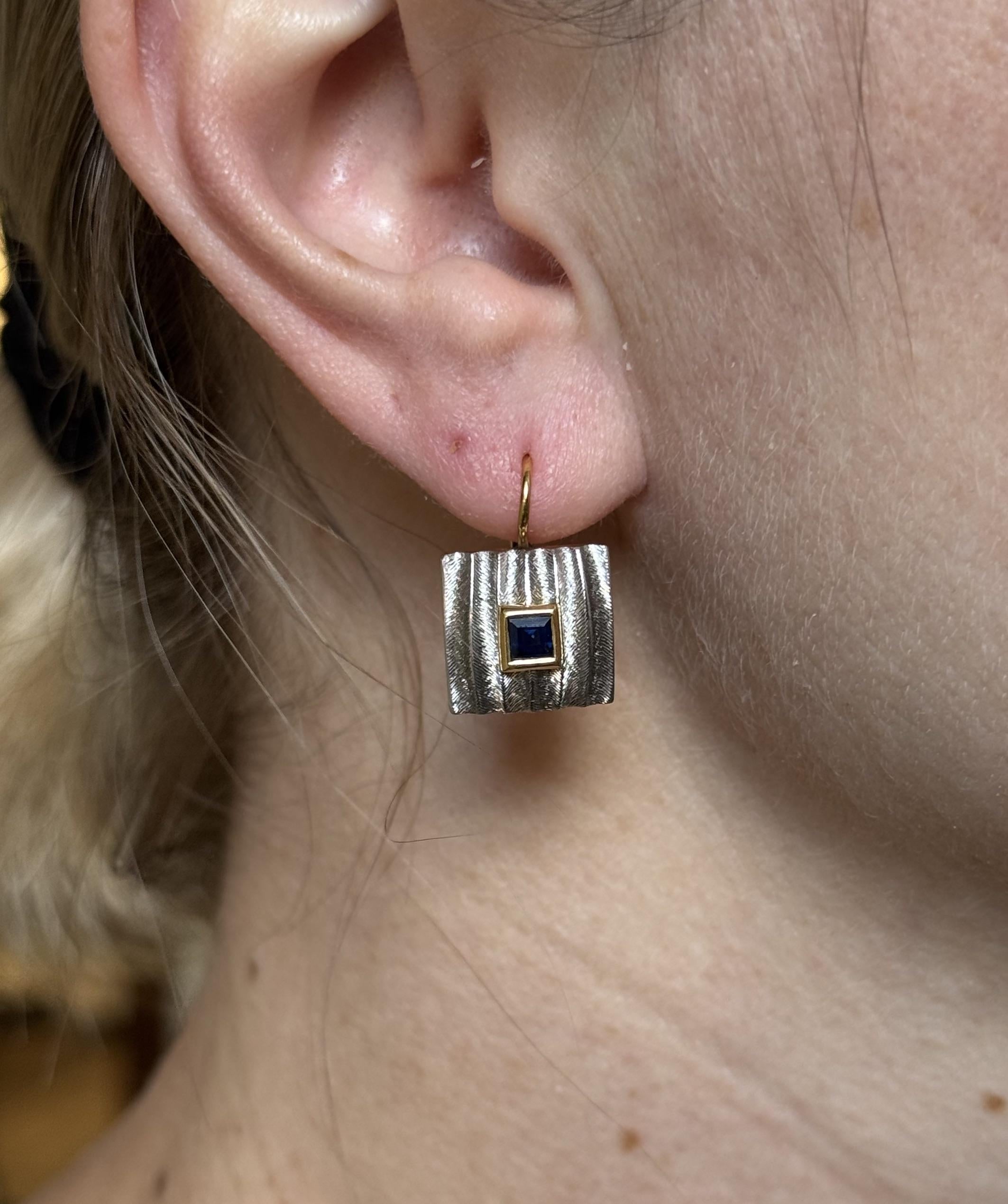 Michael Bondanza Platinum Gold Sapphire Earrings
