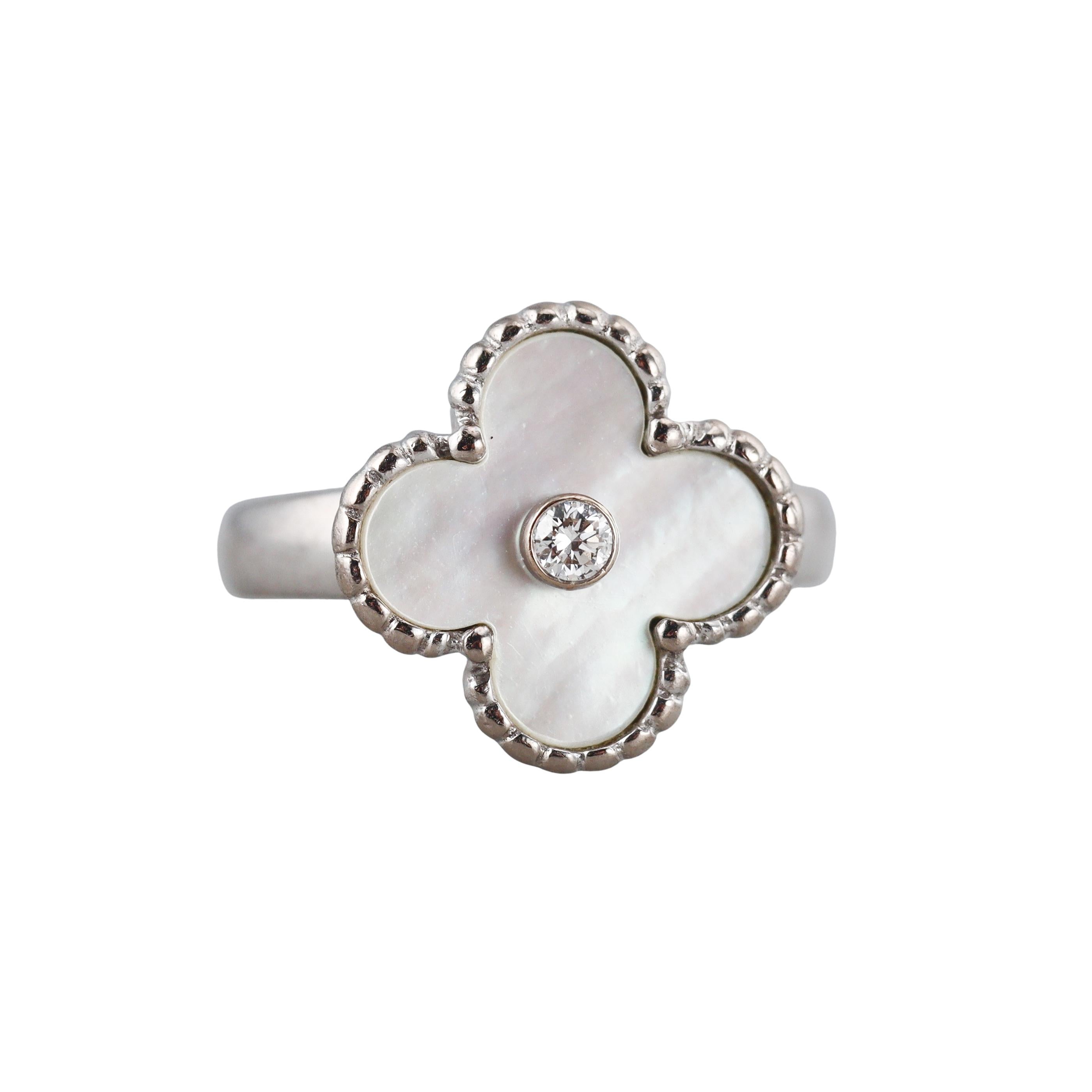 Van Cleef & Arpels Vintage Alhambra White Gold Diamond MOP Ring