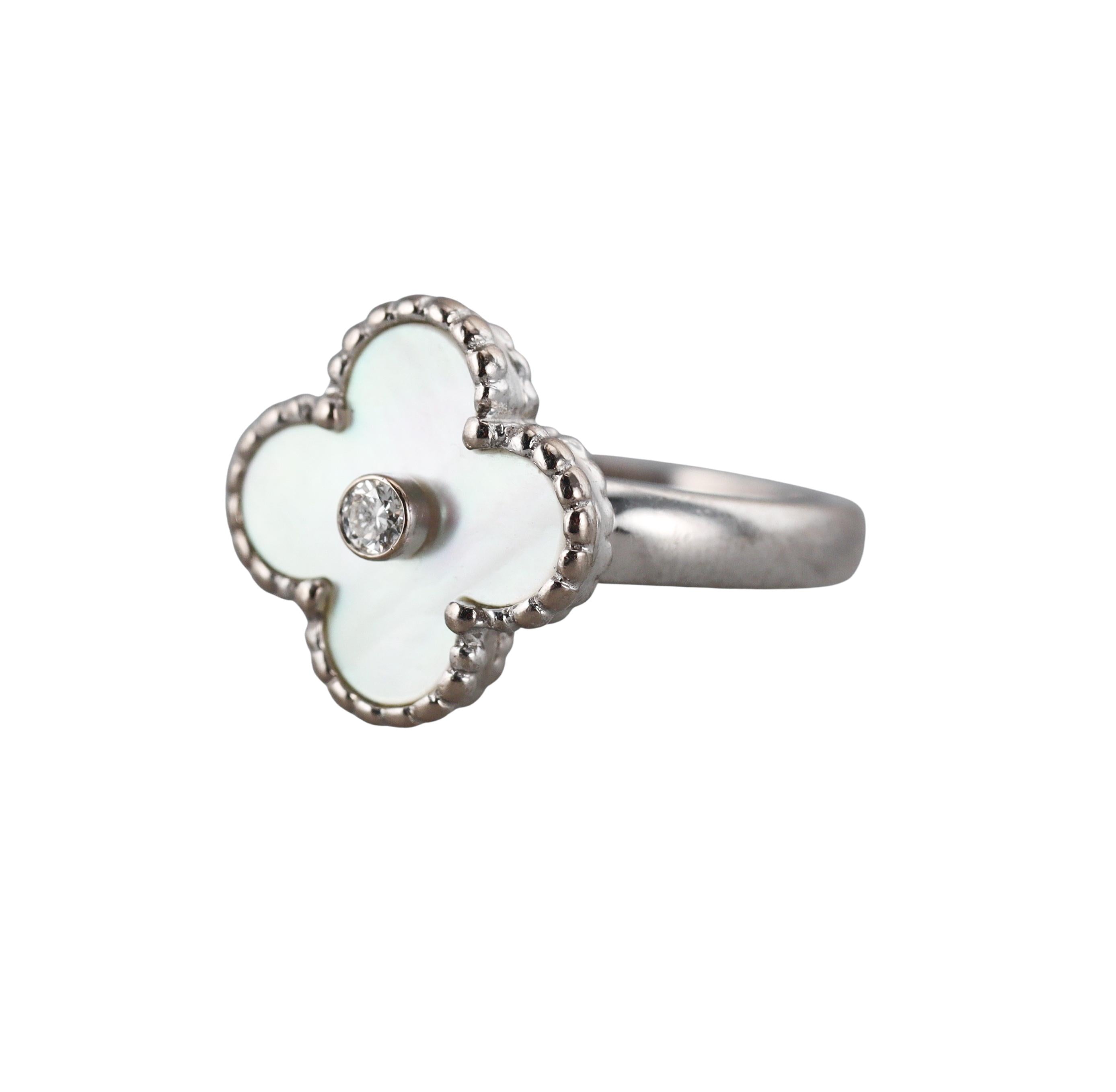 Van Cleef & Arpels Vintage Alhambra White Gold Diamond MOP Ring