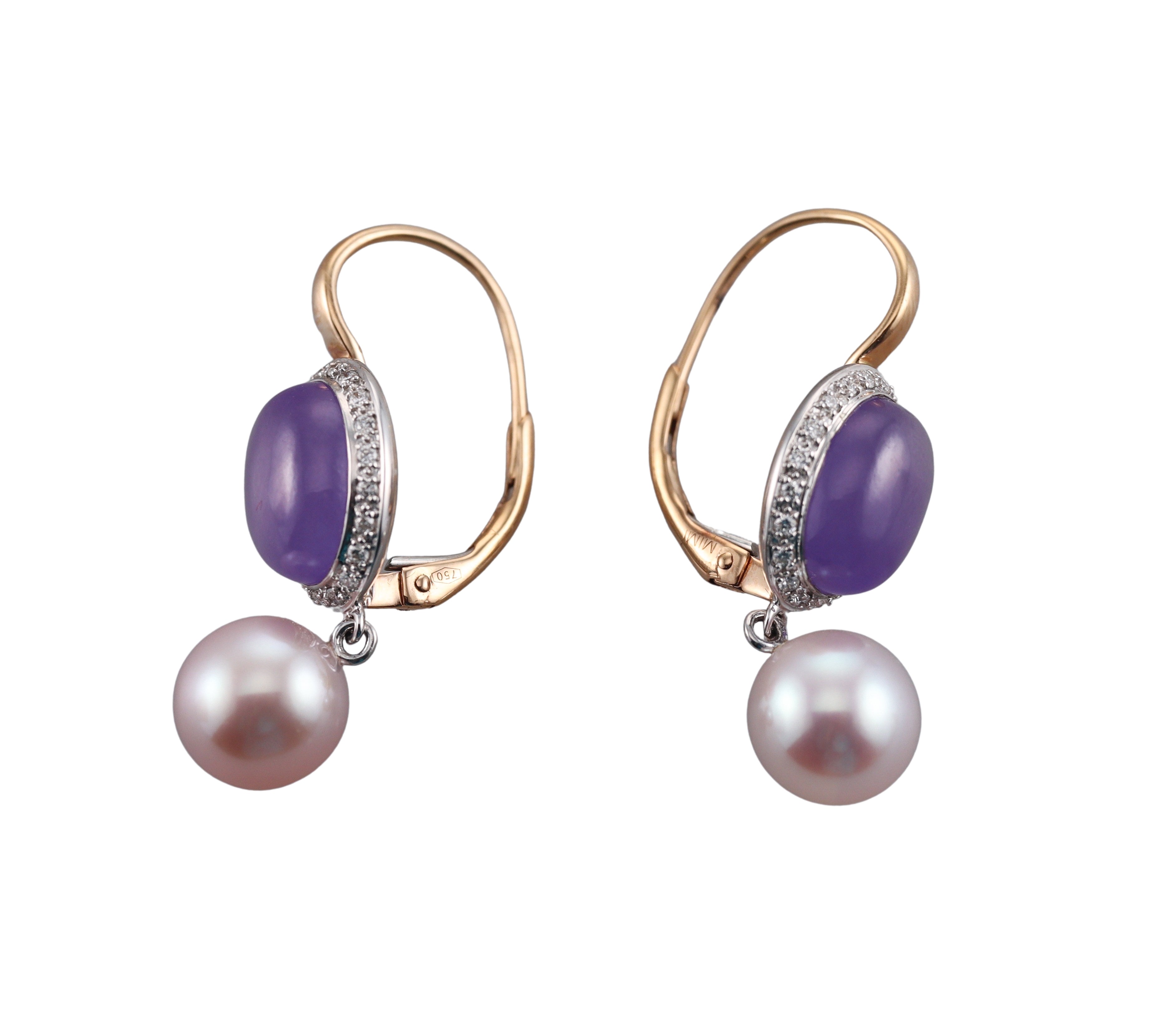 Mimi Milano Leela Lavender Jade Diamond Pearl 18k Gold Earrings