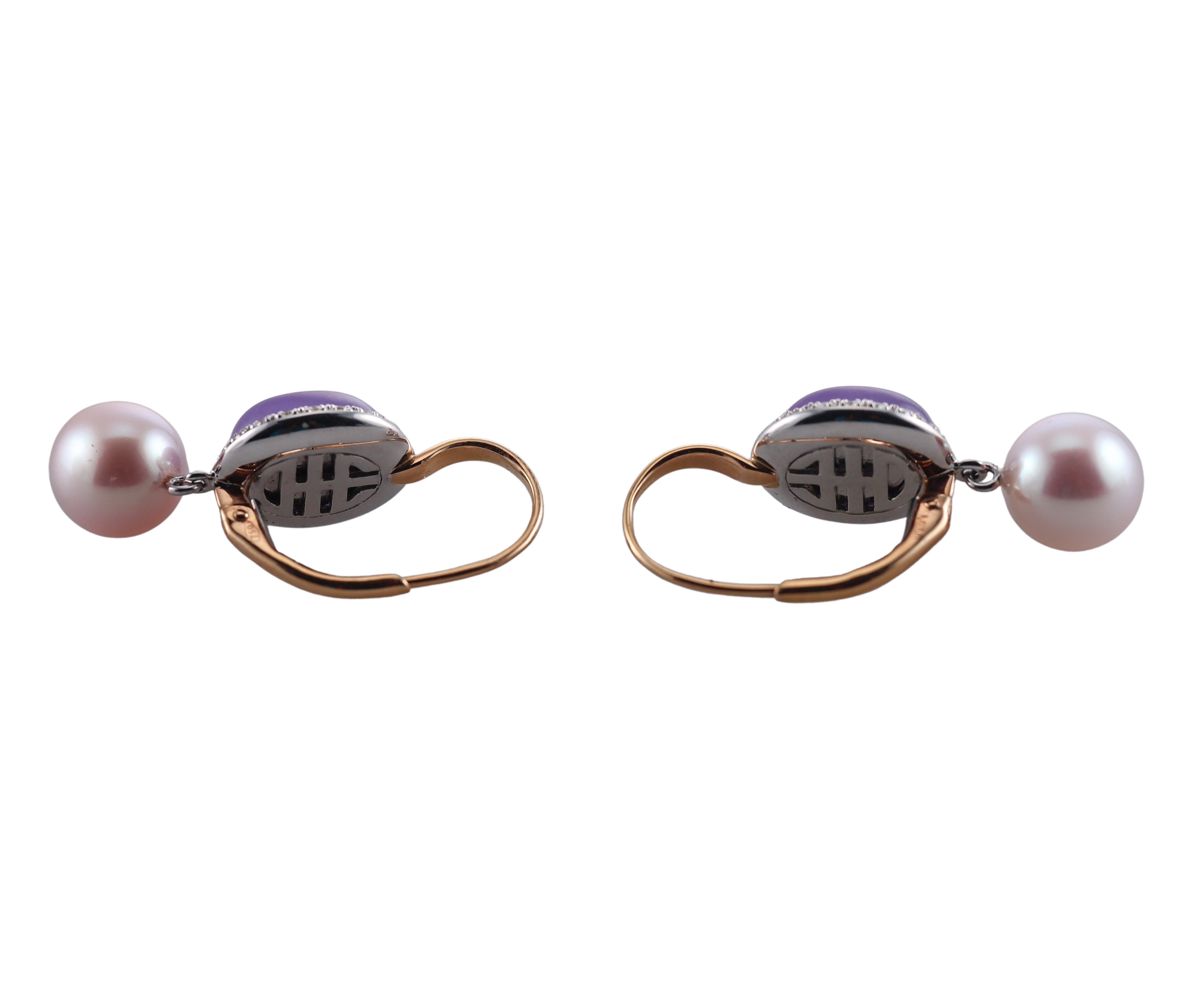 Mimi Milano Leela Lavender Jade Diamond Pearl Gold Earrings