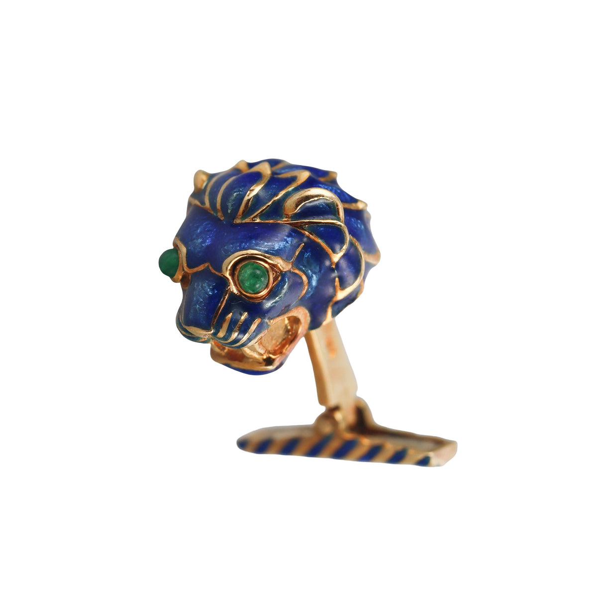 David Webb Enamel Emerald Lion Head Cufflinks Studs Set