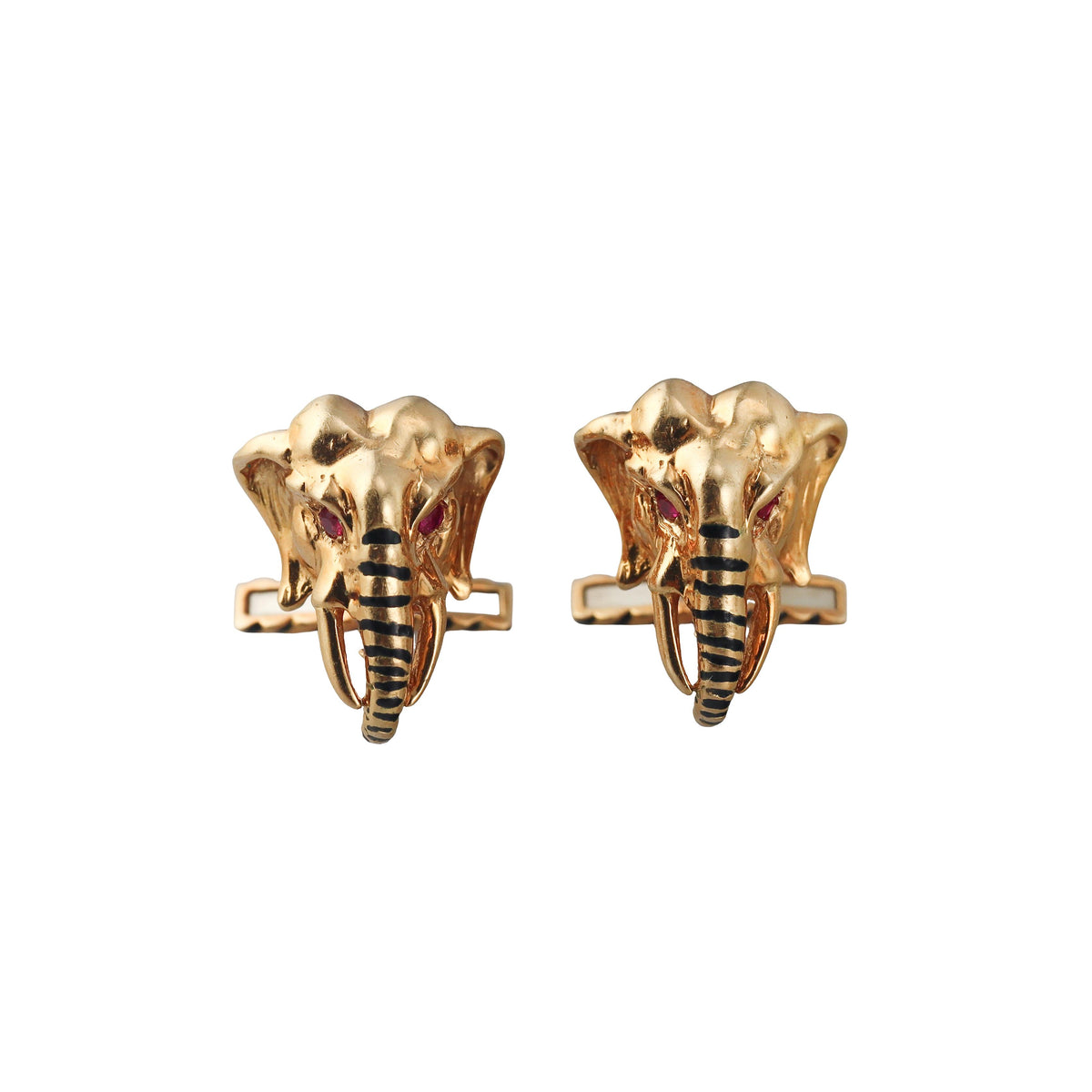 David Webb Ruby Enamel Gold Elephant Cufflinks