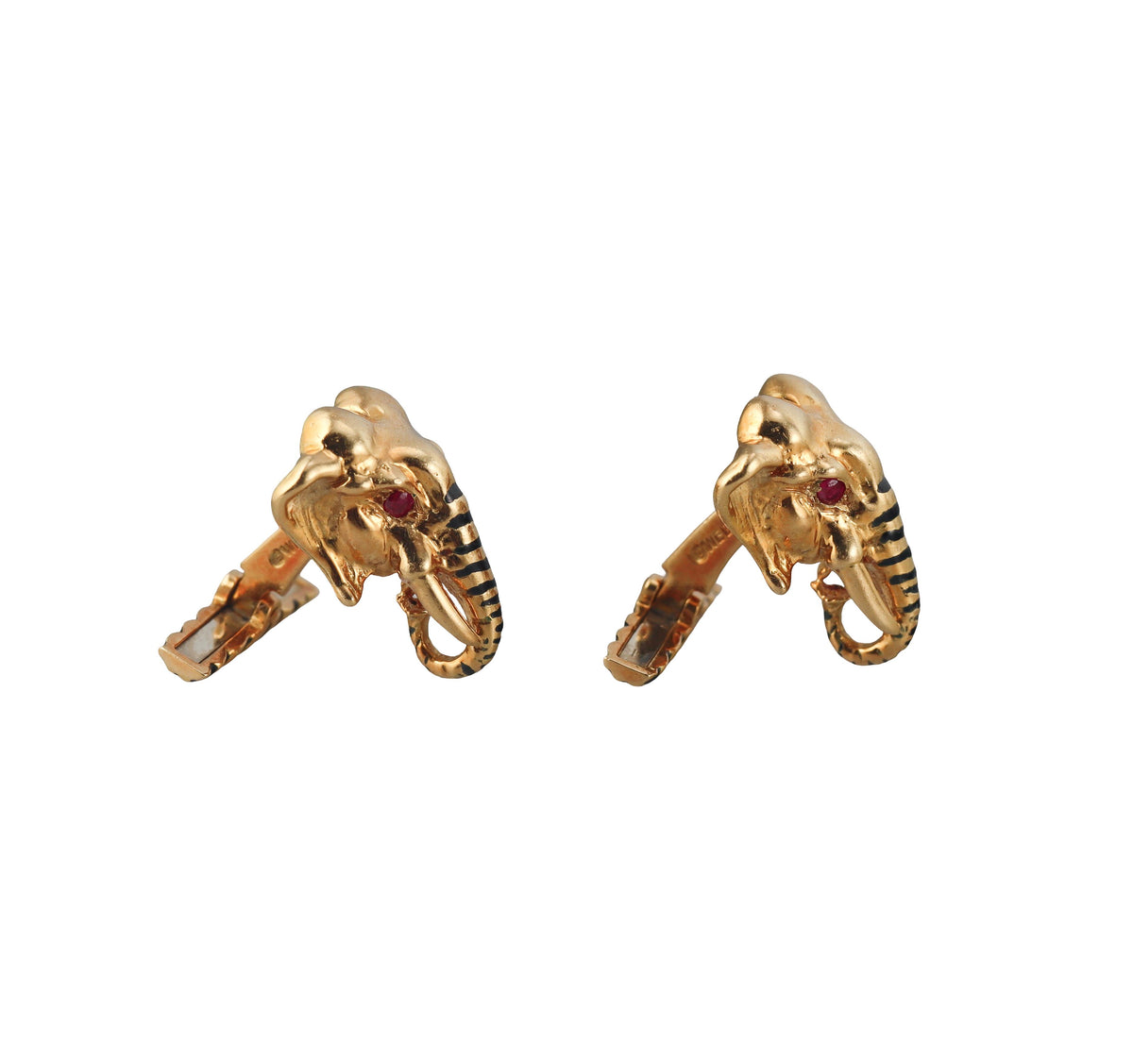 David Webb Ruby Enamel Gold Elephant Cufflinks