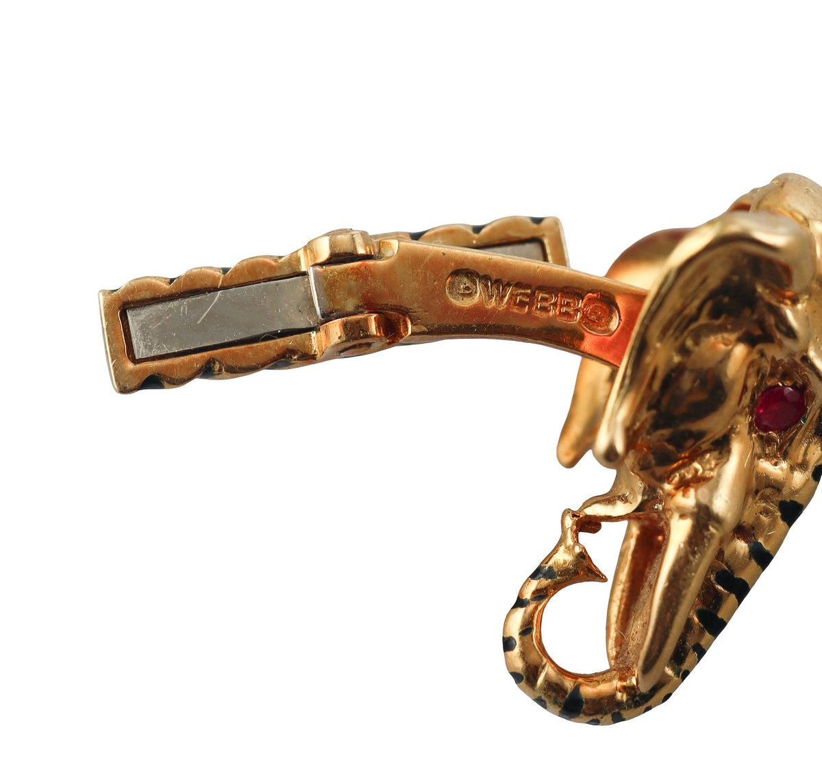 David Webb Ruby Enamel Gold Elephant Cufflinks