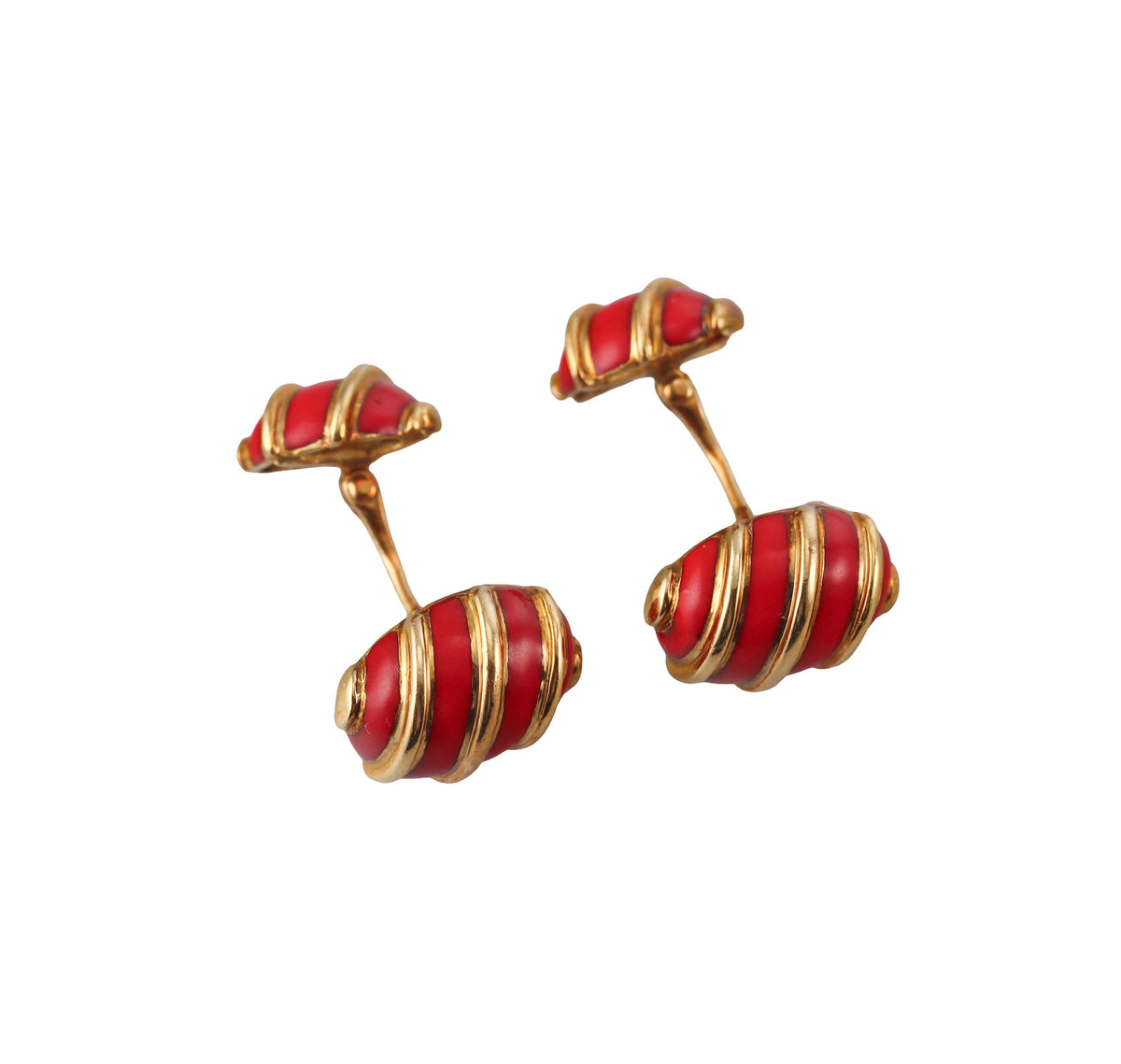 Tiffany & Co Schlumberger Gold Red Enamel Swirl Motif Cufflinks Studs Set
