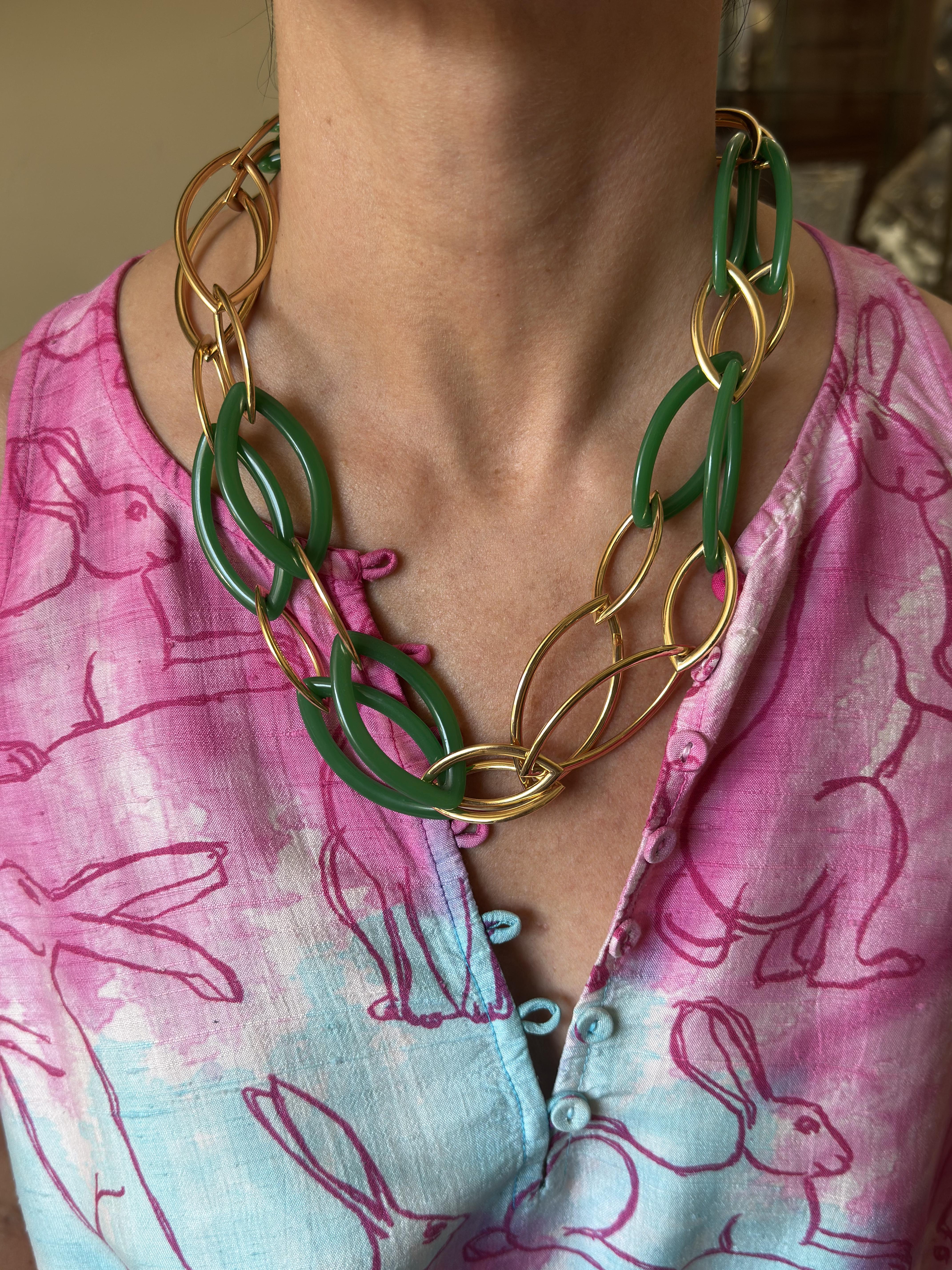 Vhernier Pop Chain Rose Gold Chrysoprase Link Necklace
