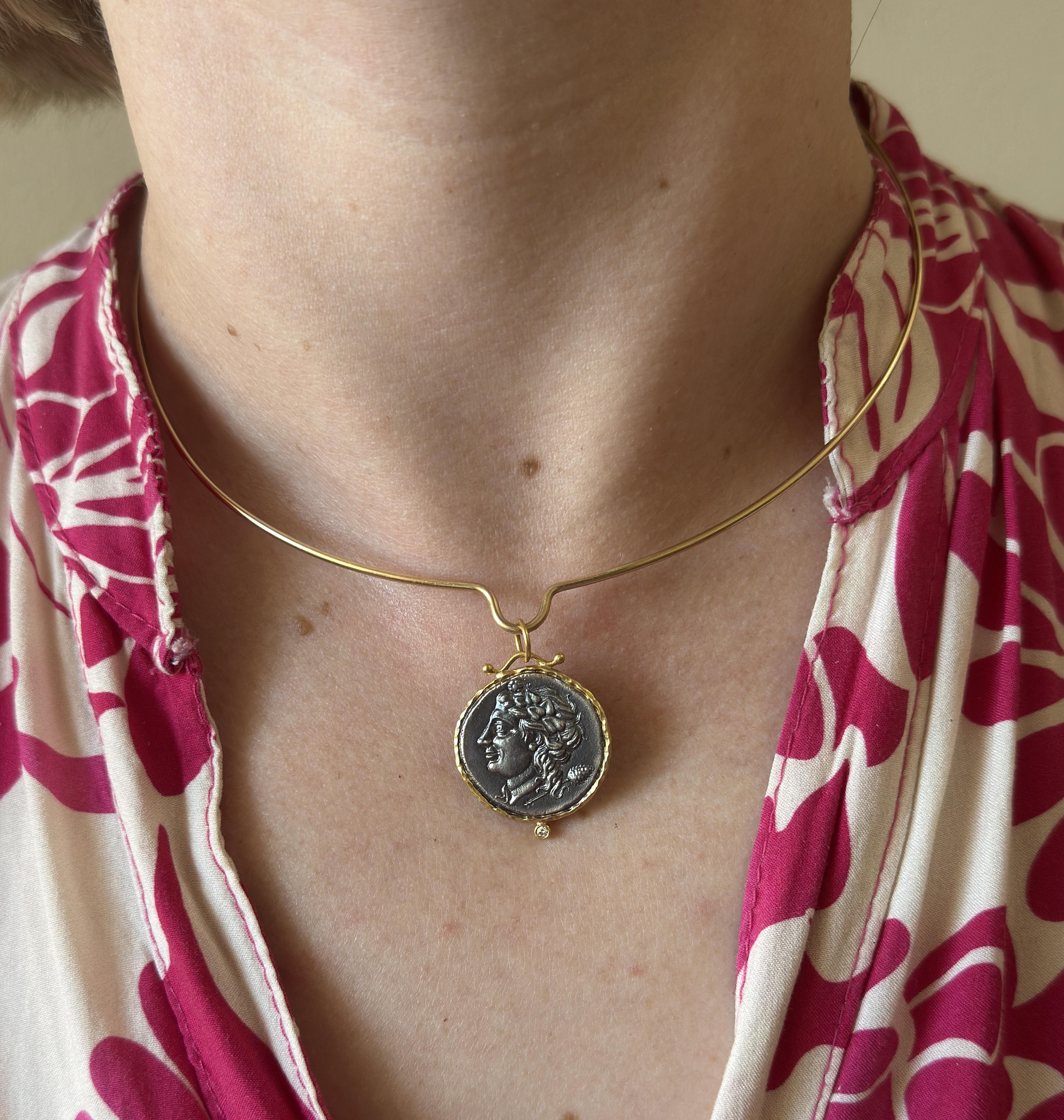 Ancient Inspired Silver Gold Diamond Hercules Greek Herakleia Reversible Pendant