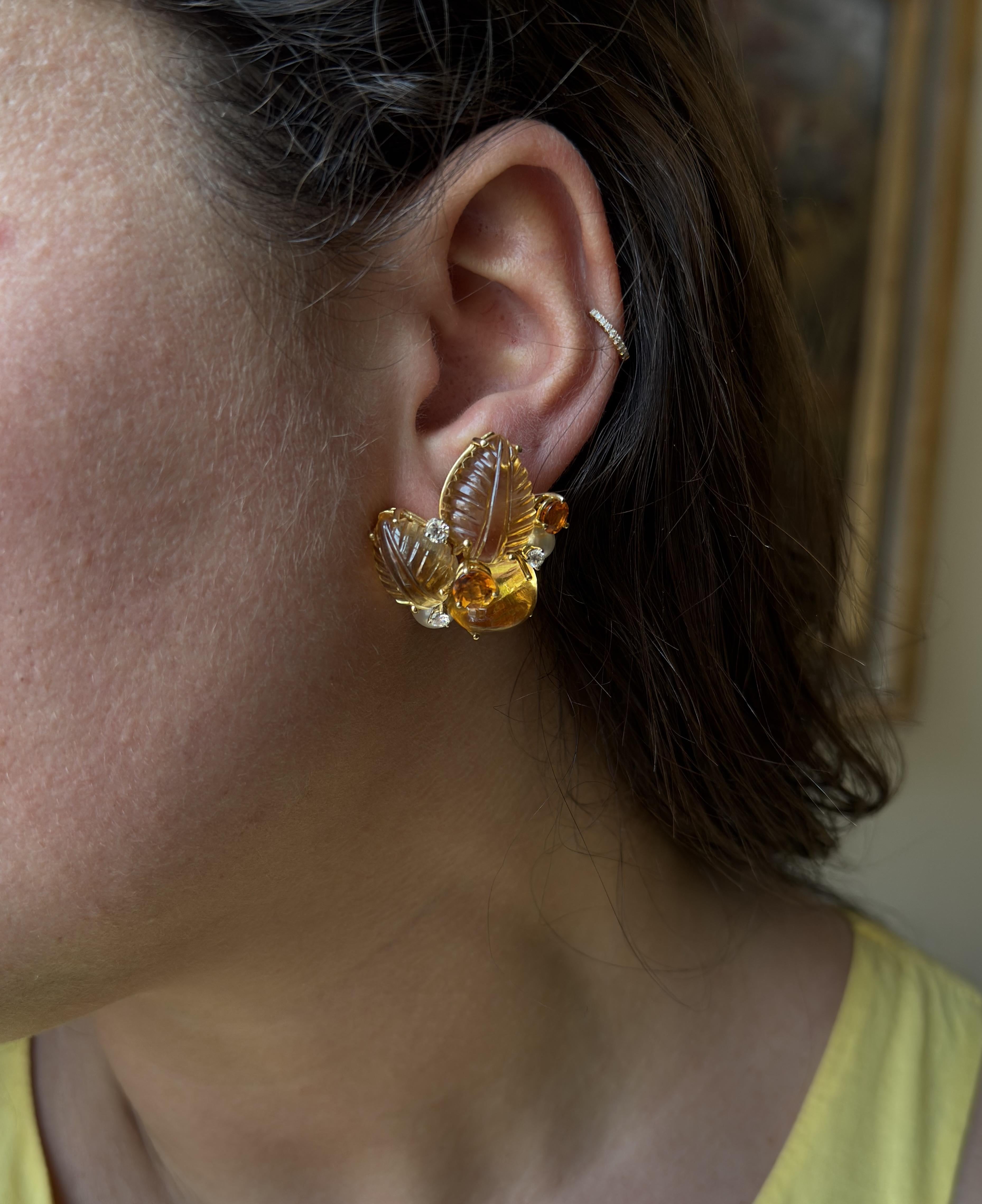 Seaman Schepps Citrine Amber Pearl Diamond Gold Earrings