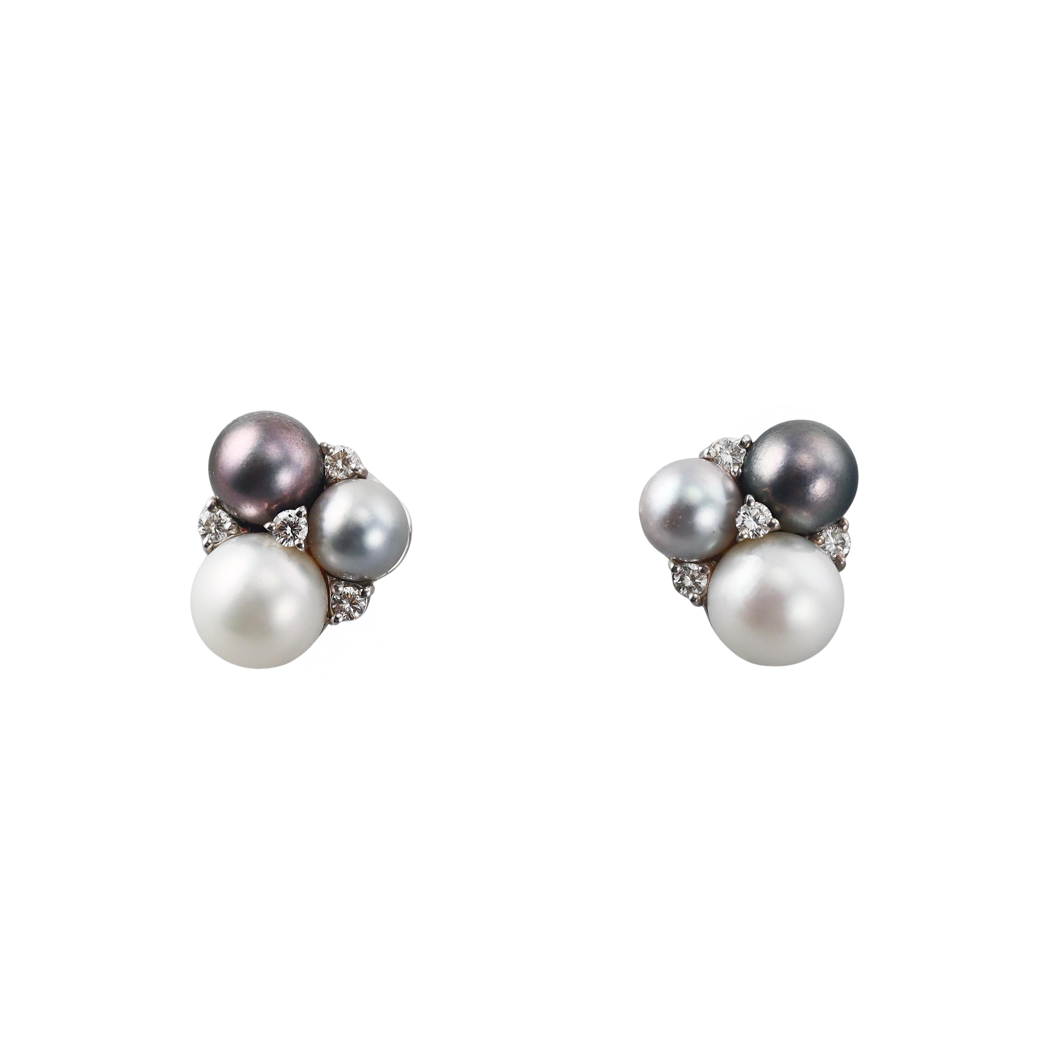 Seaman Schepps Pearl Diamond Gold Earrings