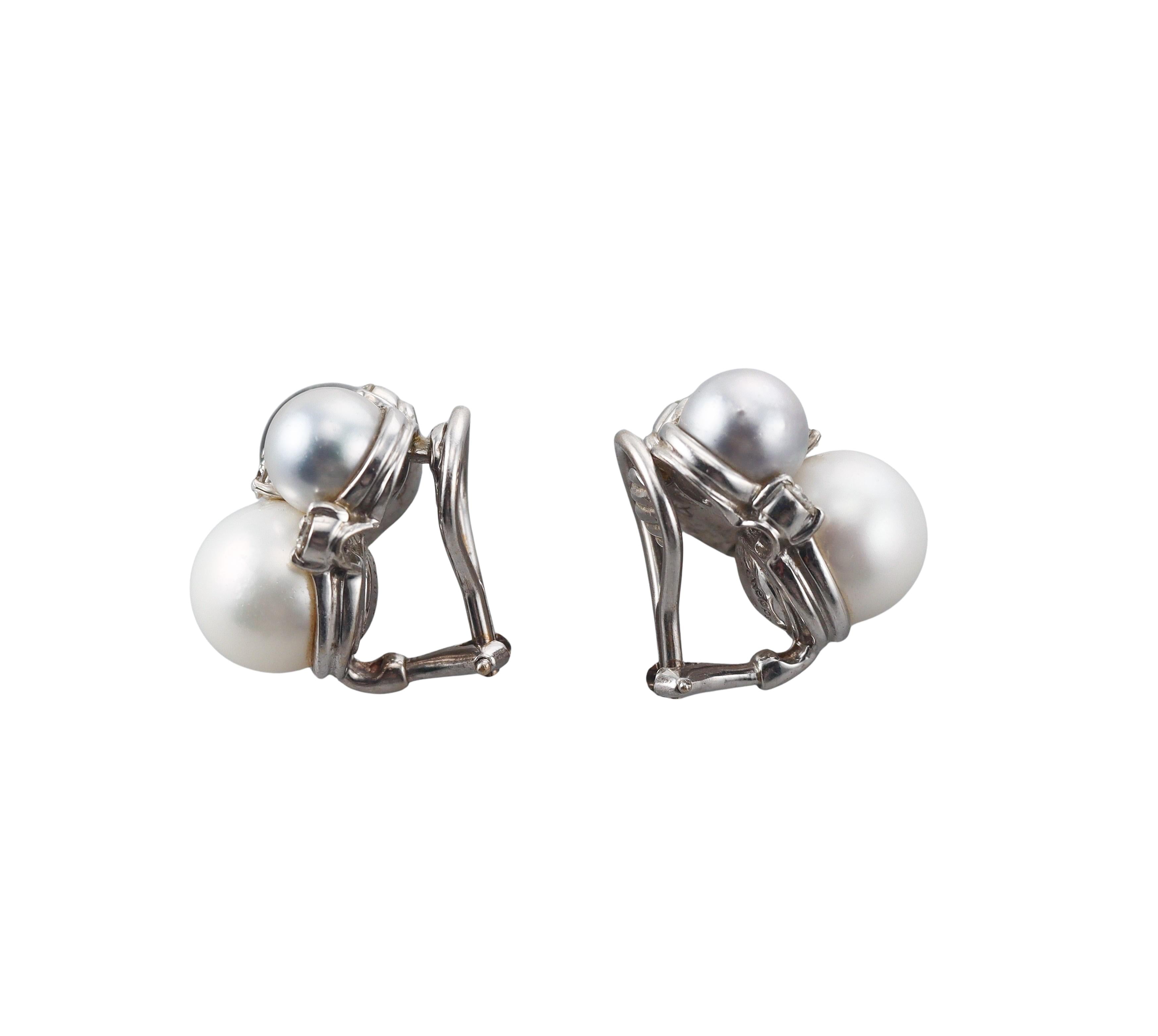 Seaman Schepps Pearl Diamond Gold Earrings