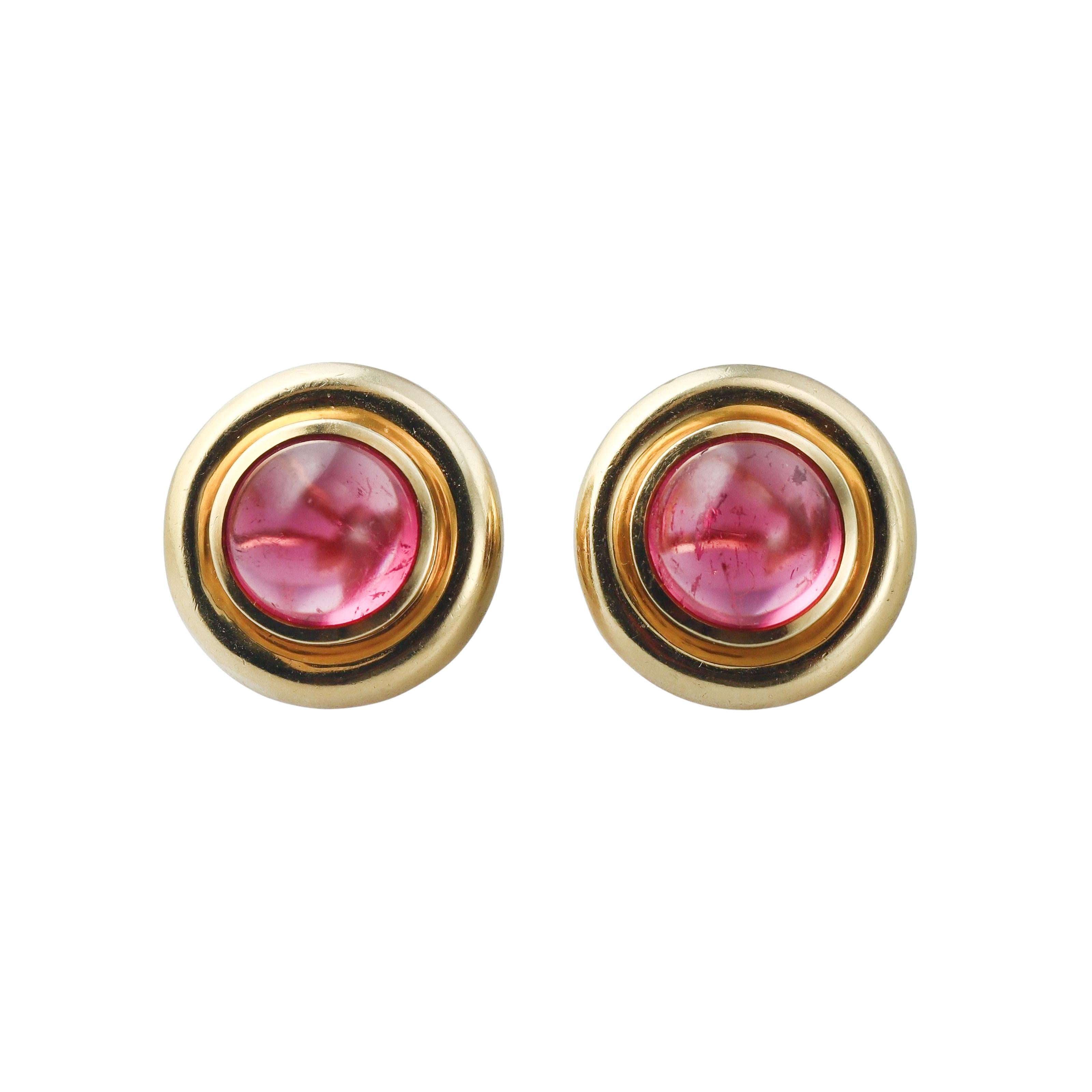 Tiffany & Co Paloma Picasso Pink Tourmaline Gold Button Earrings
