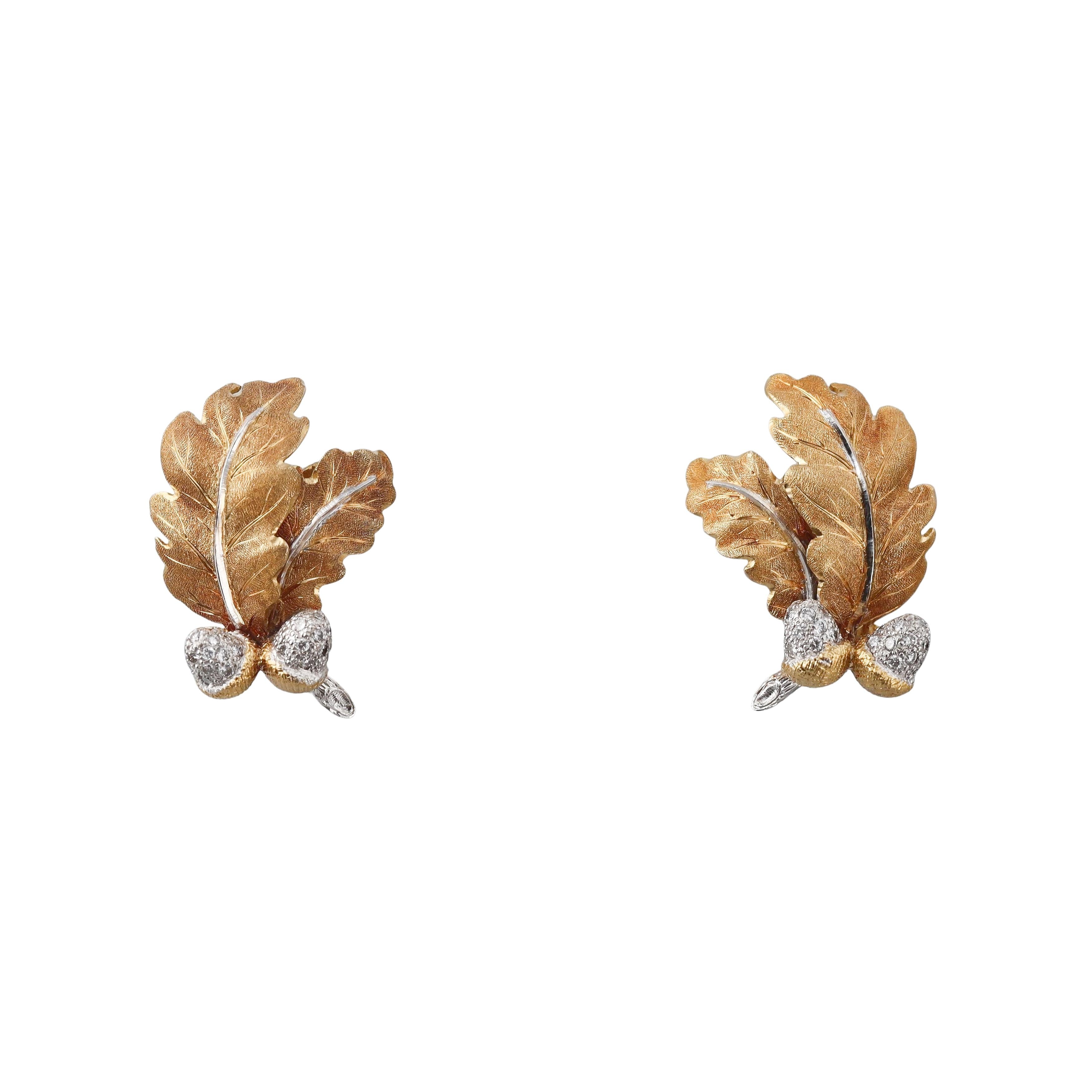 Mario Buccellati Diamond Gold Acorn Earrings