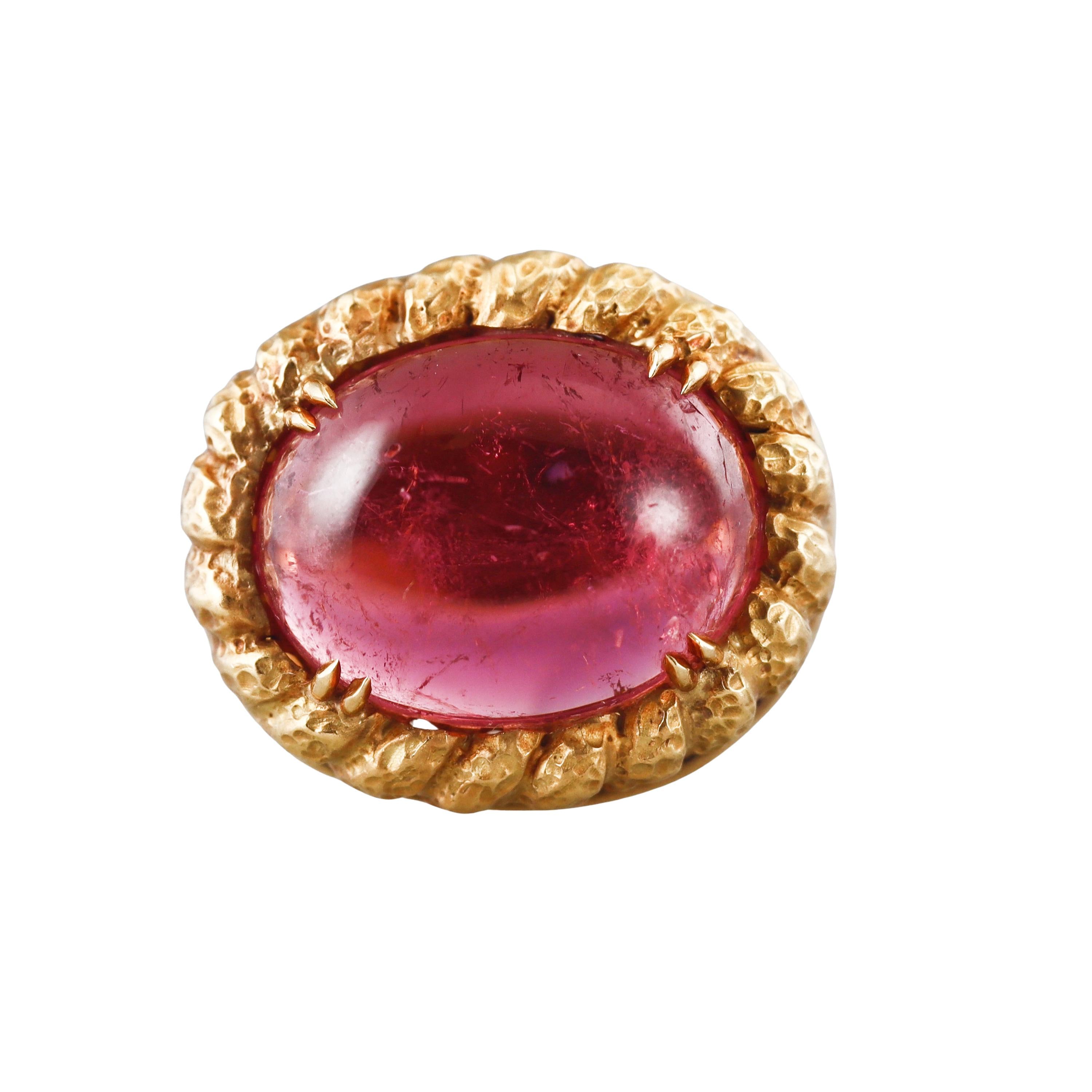 Tony Duquette 33ct Pink Tourmaline Gold Cocktail Ring