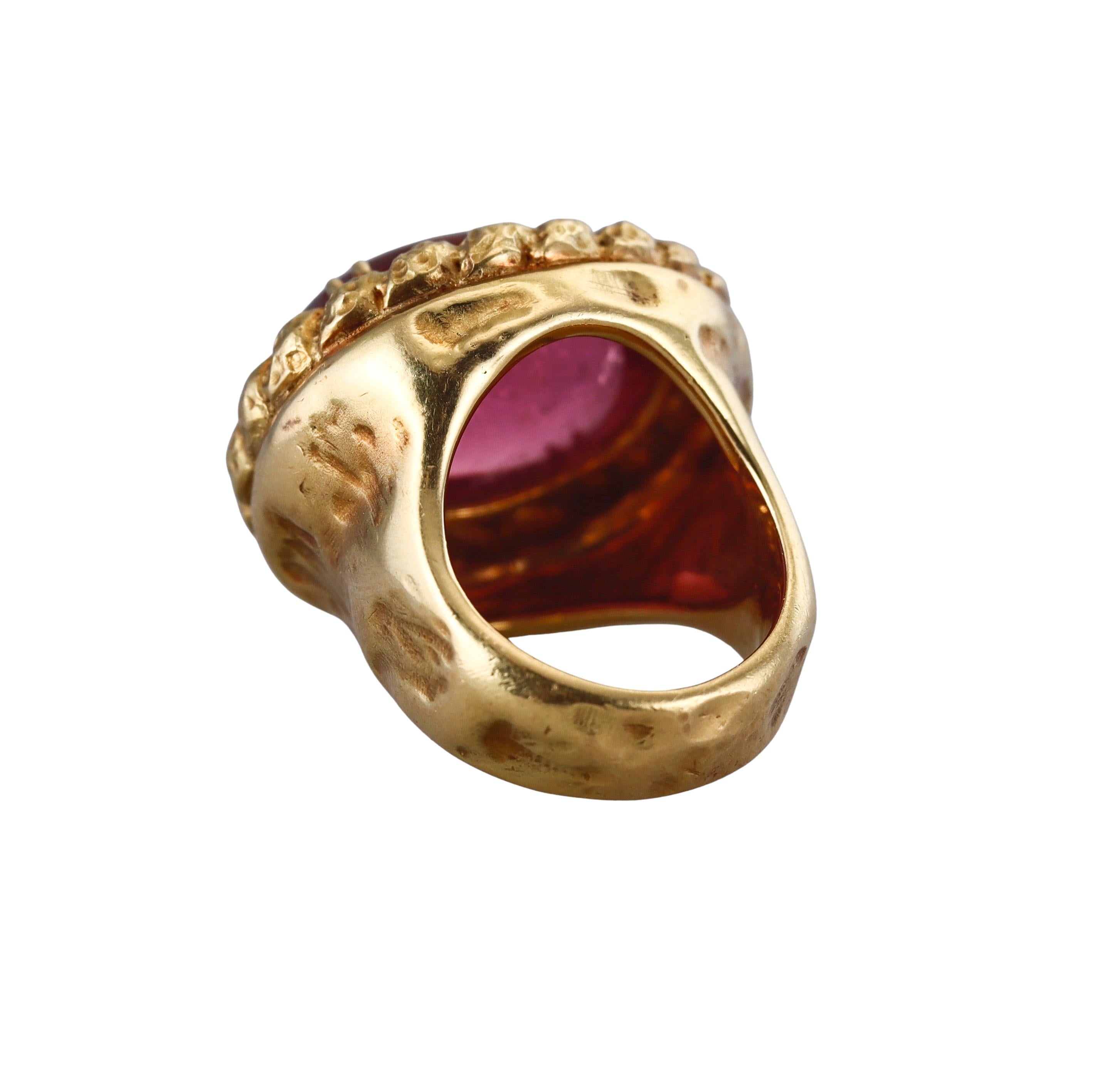 Tony Duquette 33ct Pink Tourmaline Gold Cocktail Ring