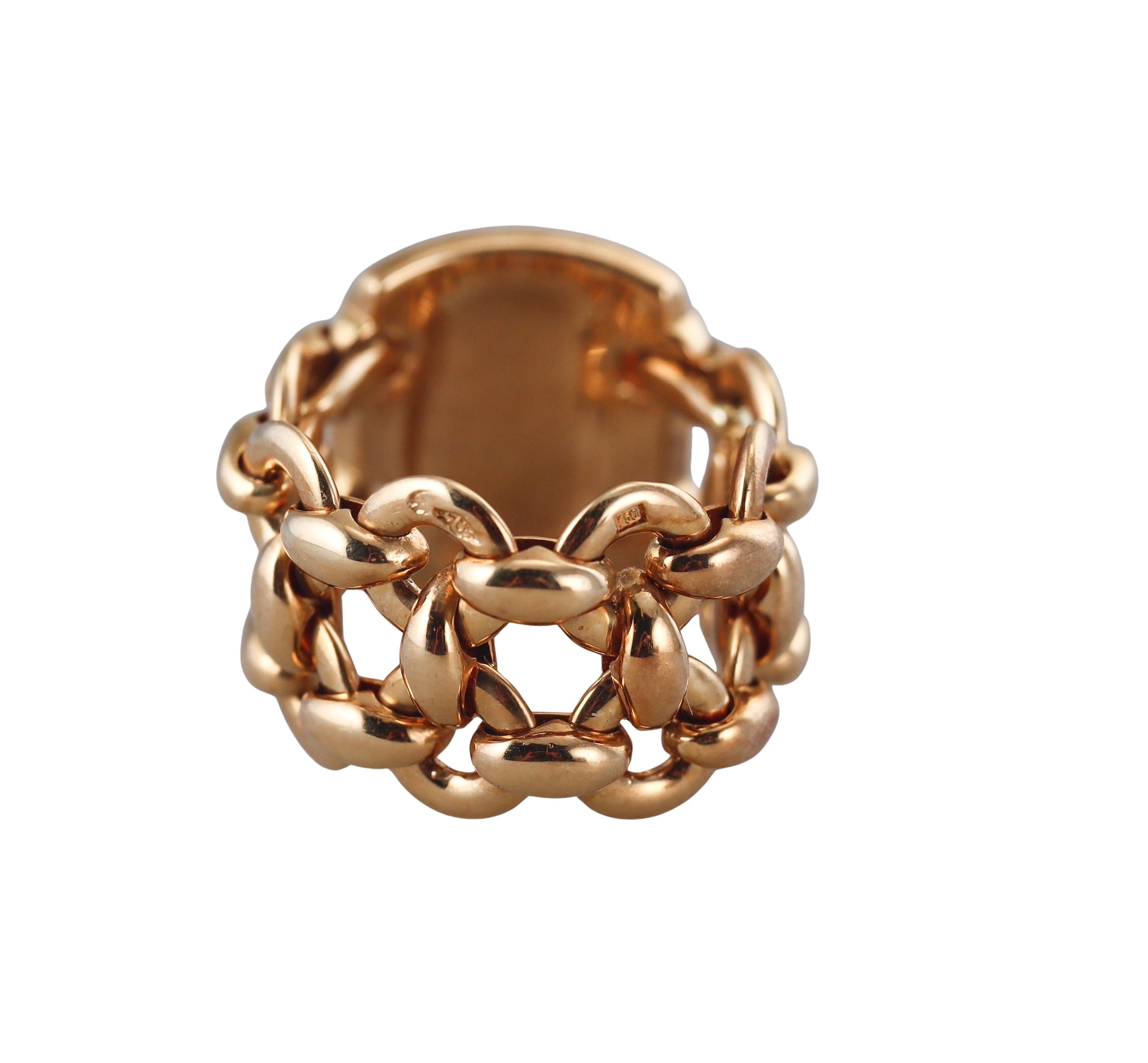 Hermes Vintage Diamond Gold H Chain Band Ring