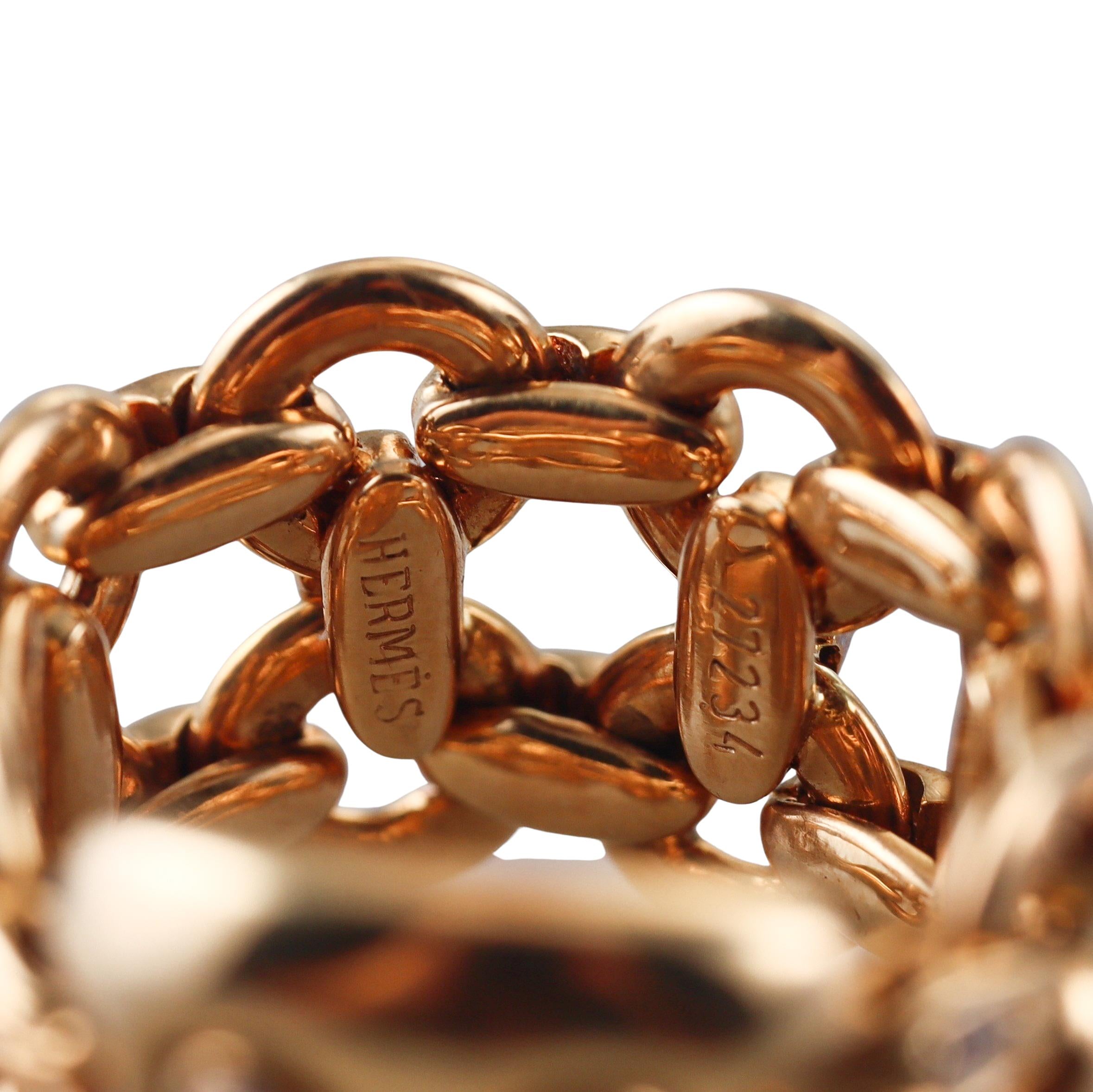 Hermes Vintage Diamond Gold H Chain Band Ring