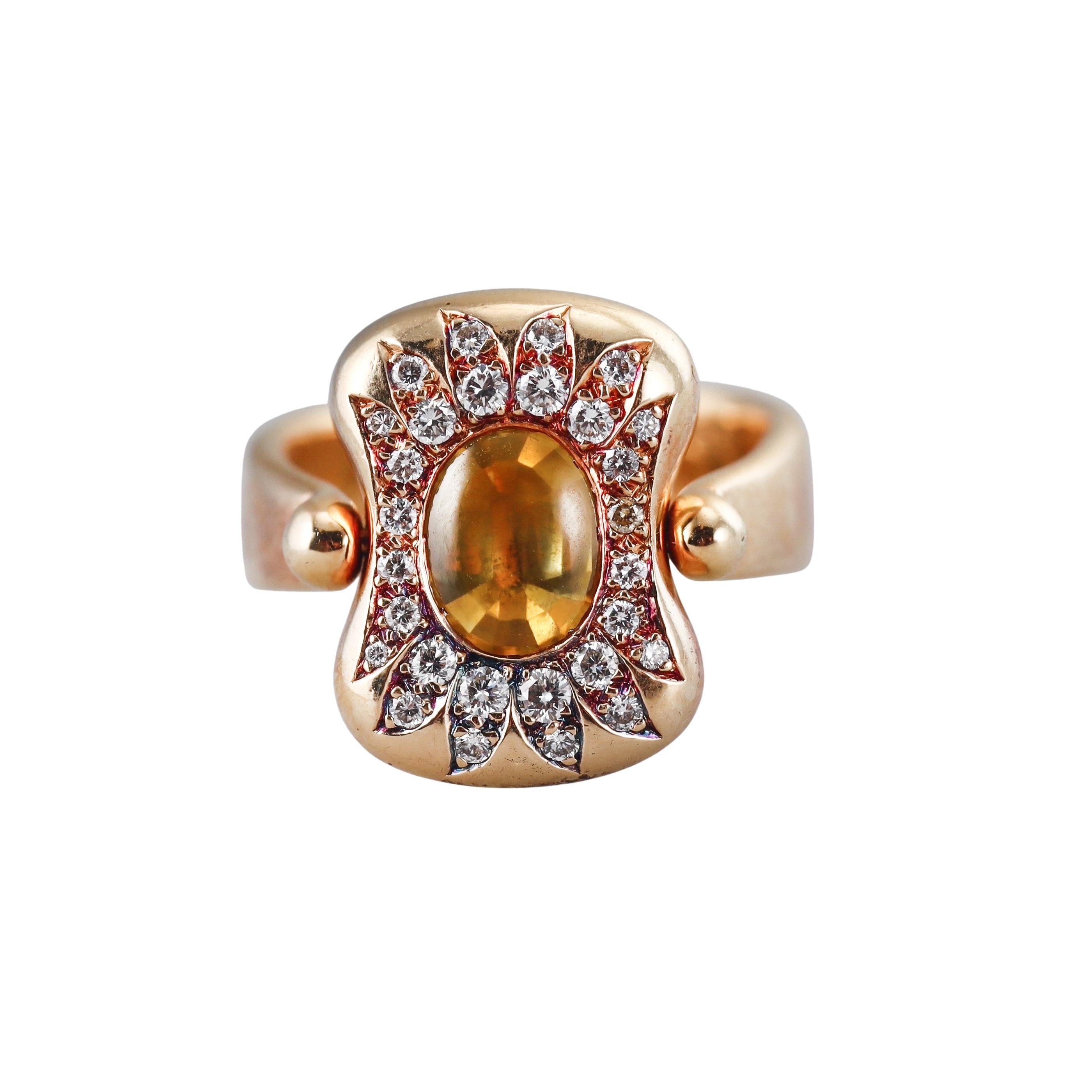 Hermes Vintage Diamond Citrine Gold Flip Ring