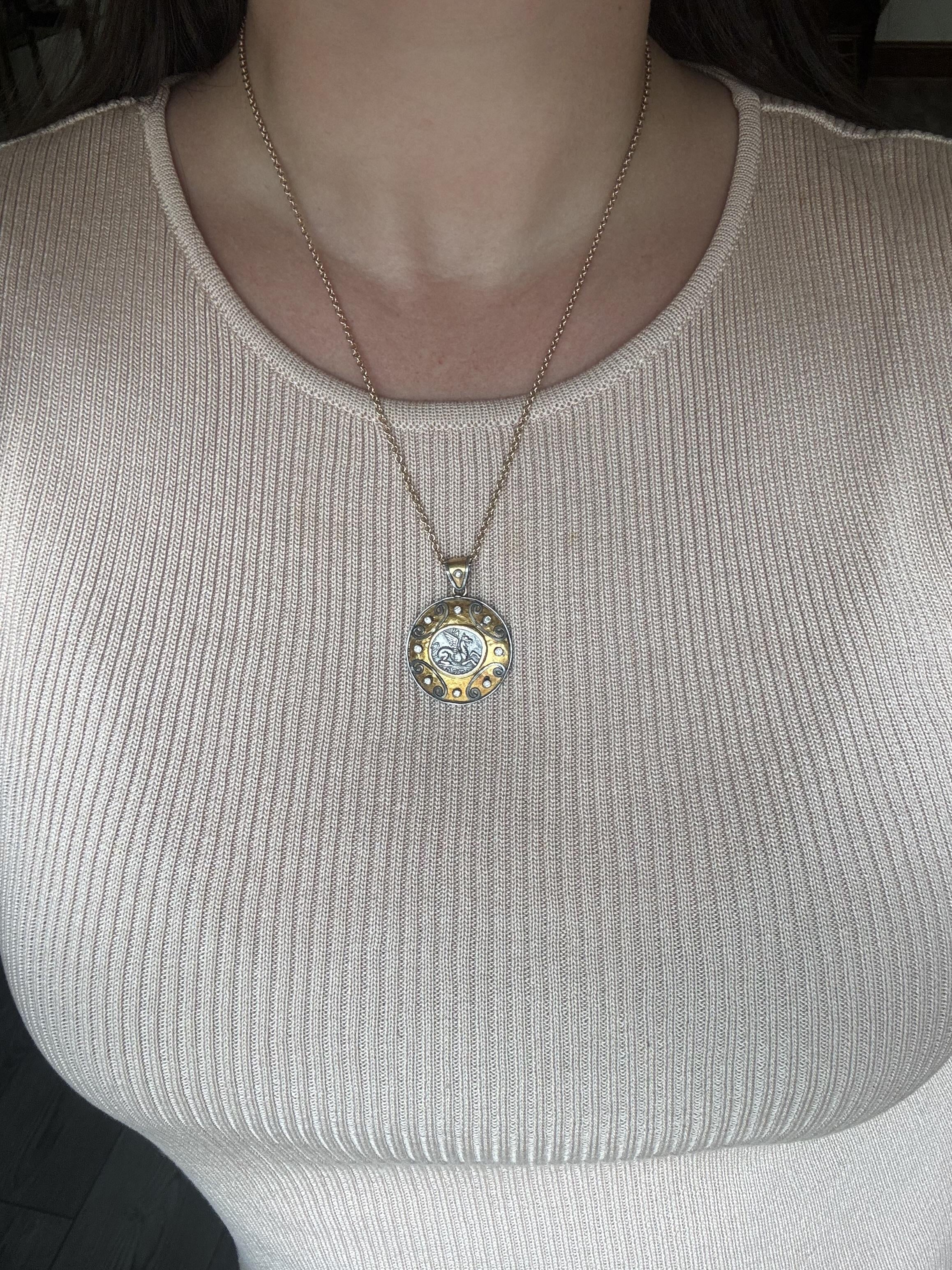 Ancient Inspired Silver Gold Diamond Pegasus Pendant