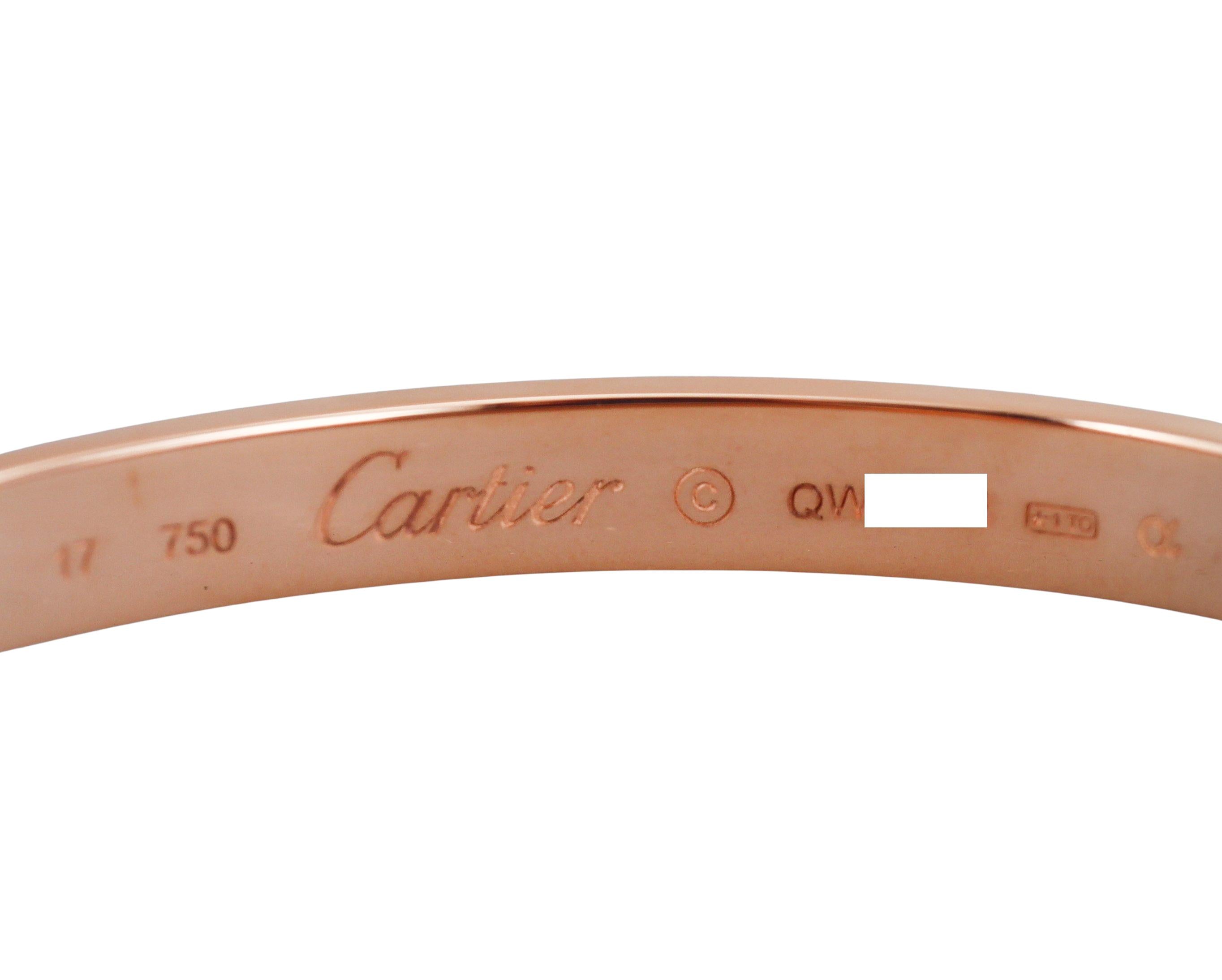 Cartier Love Rose Gold Bracelet Classic Model Size 17