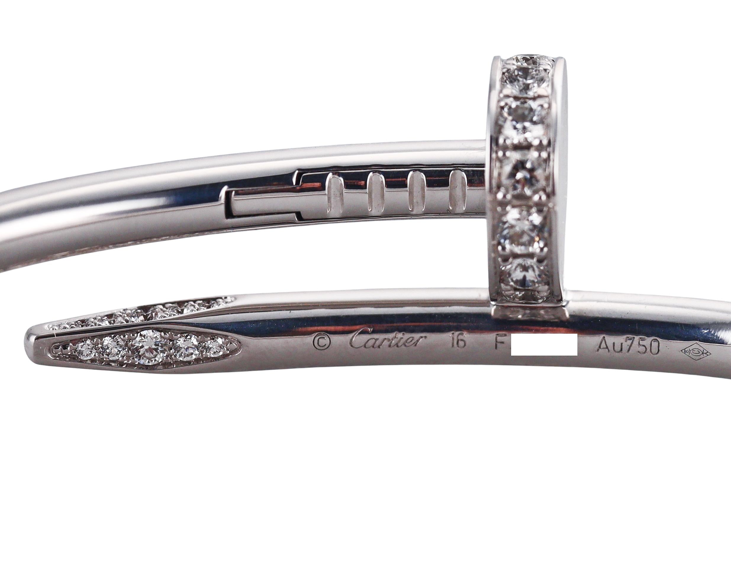 Cartier Juste Un Clou Diamond White Gold Bracelet Size 16